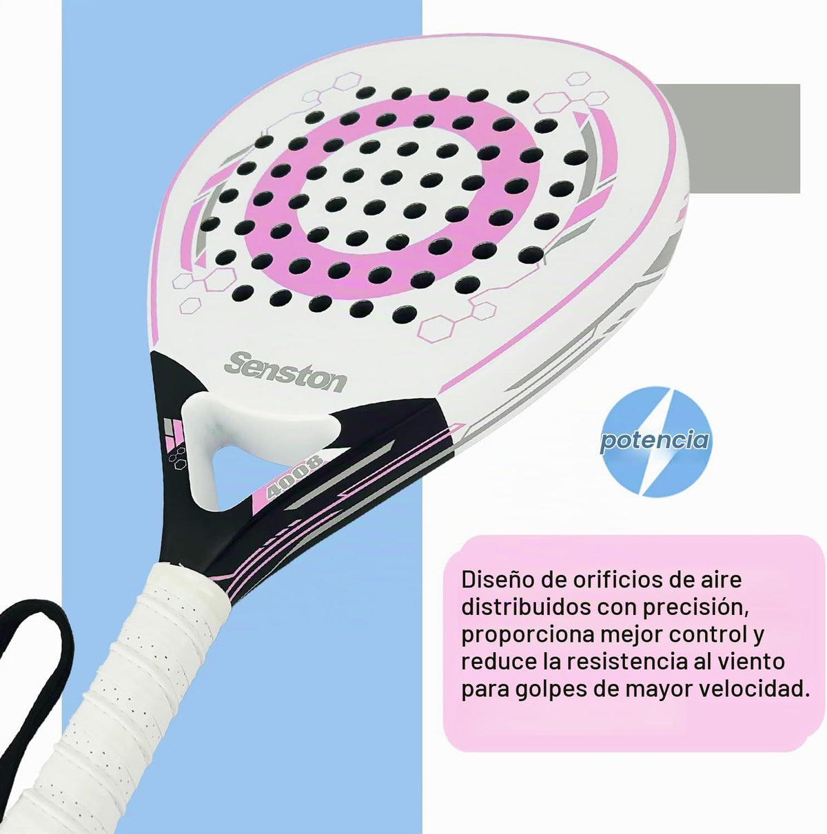 Senston Raqueta de pádel con superficie de fibra de carbono con núc...