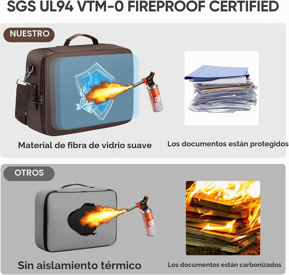 BALEINE Caja de documentos ignífuga con cerradura, bolsa de documen...