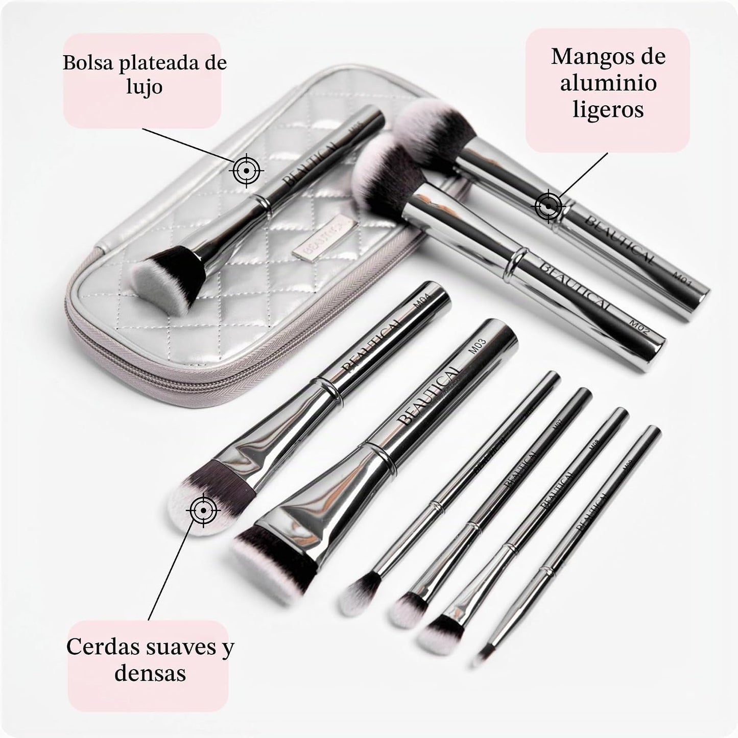 BEAUTICAL Juego de brochas de maquillaje profesional \u2013 9 broch...