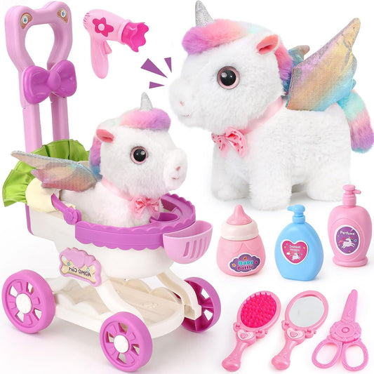 TUZT Juego interactivo de cochecito de unicornio para niña con unic...