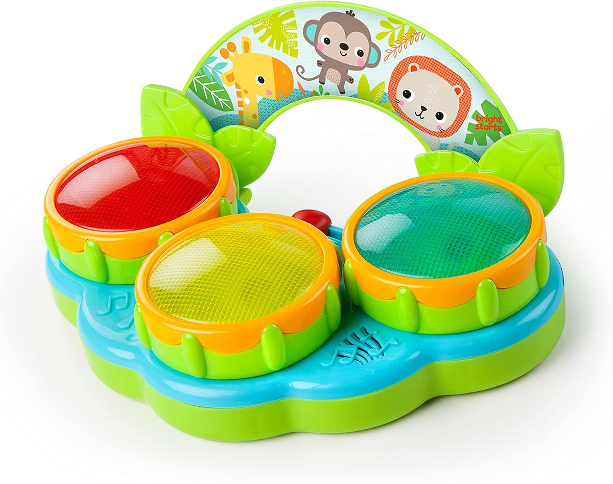 Bright Starts Safari Beats - Tambor musical de juguete con luces, a...