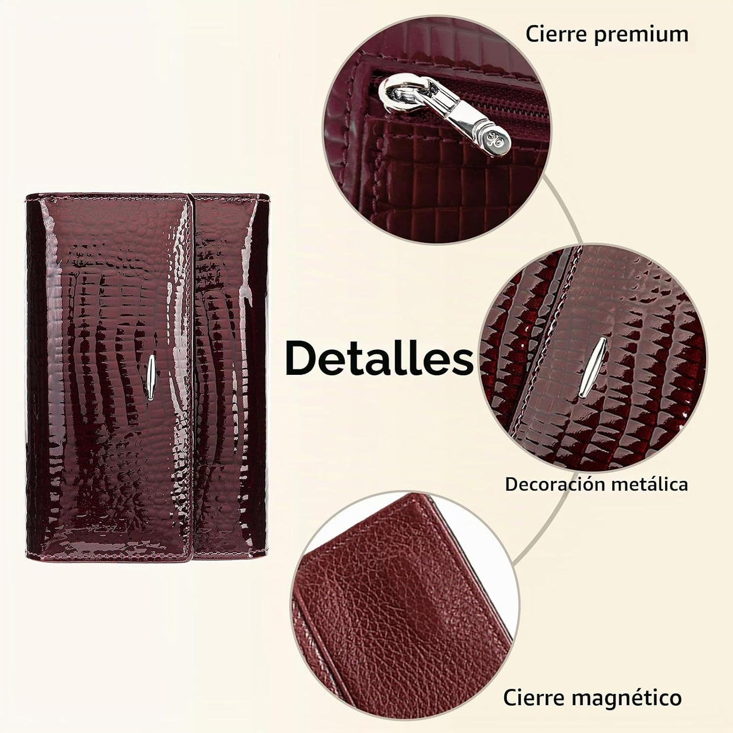 DAMAIKE Cartera de cuero encerado con aceite para mujer, cocodrilo...