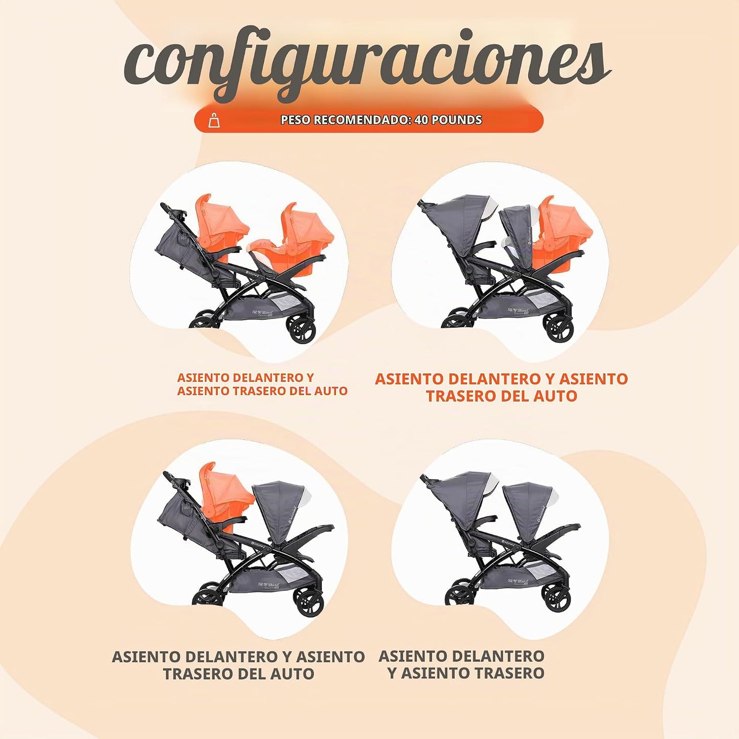 Baby Trend Sit N' Stand Cochecito doble tándem con 2 asientos d...