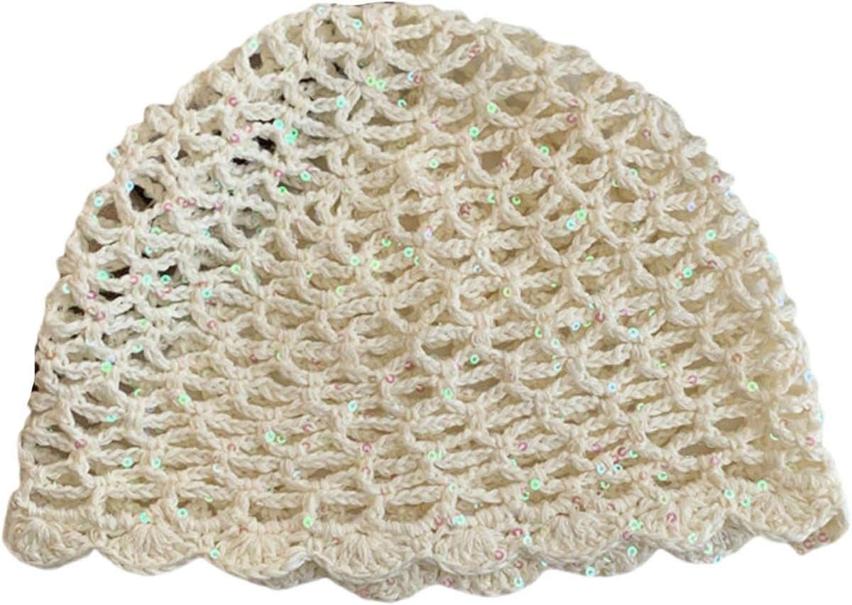 Julpsk Gorro de ganchillo hecho a mano con lentejuelas brillantes d...
