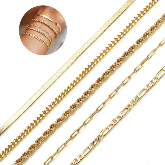 Krfy 5\/6 piezas pulseras chapadas en oro para mujeres modernas, ju...