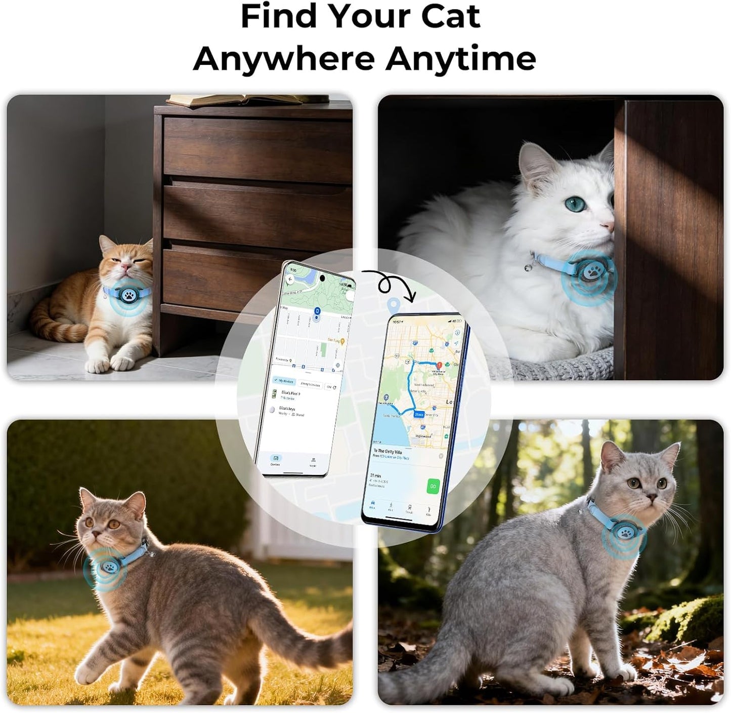 Collar de seguimiento GPS para gatos (iOS y Android), mini rastread...