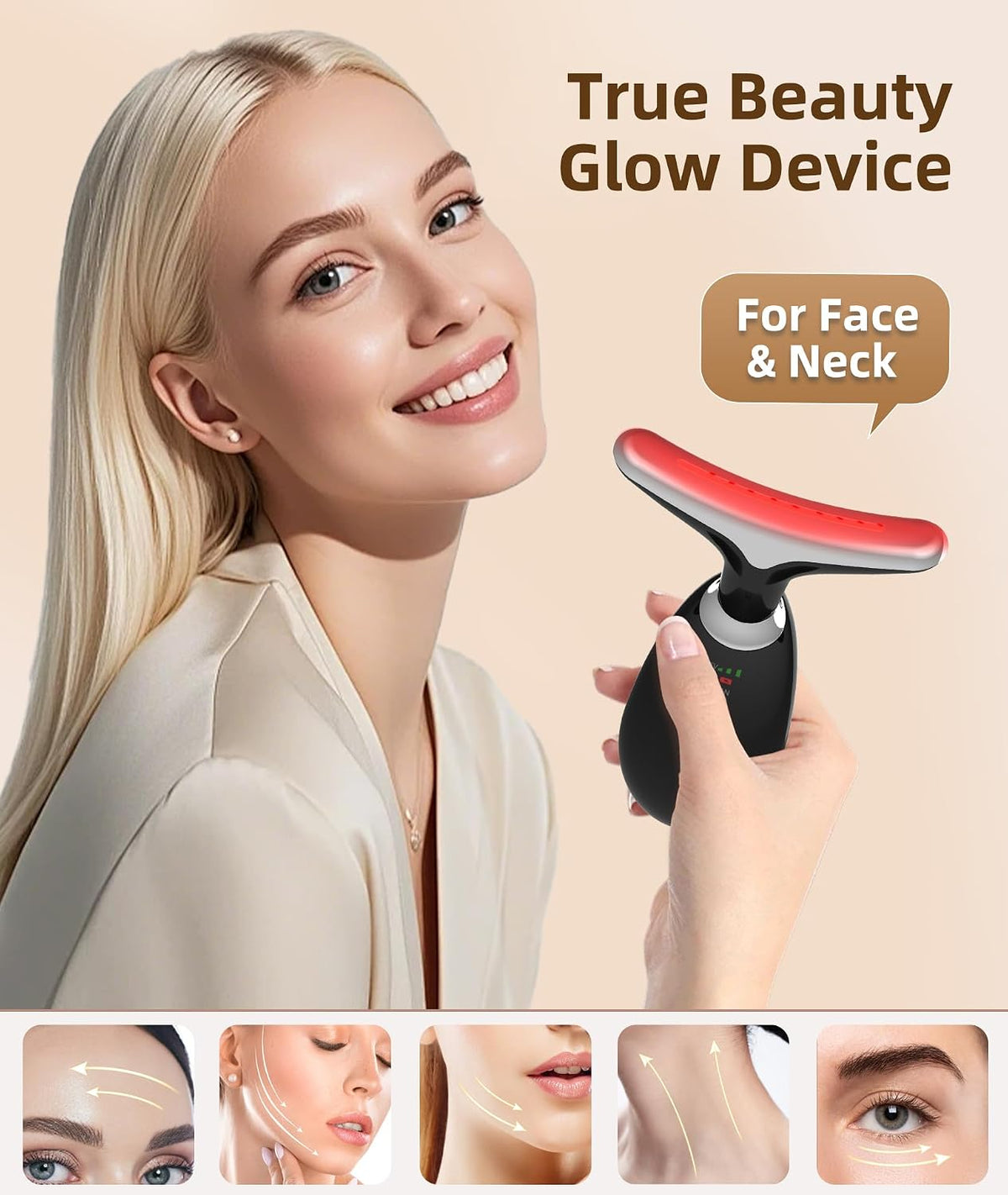 Jobazok Terapia de luz roja para cara y cuello, herramienta de masa...