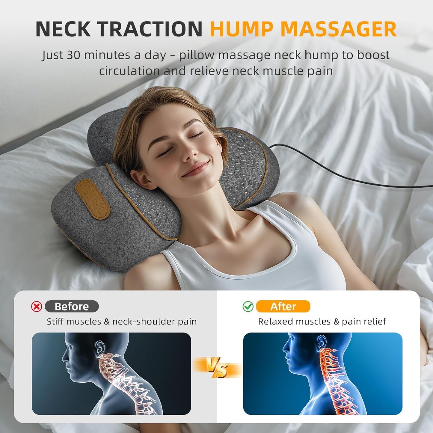 Voluart Almohada masajeadora de cuello 3 en 1 con calor y tracción,...