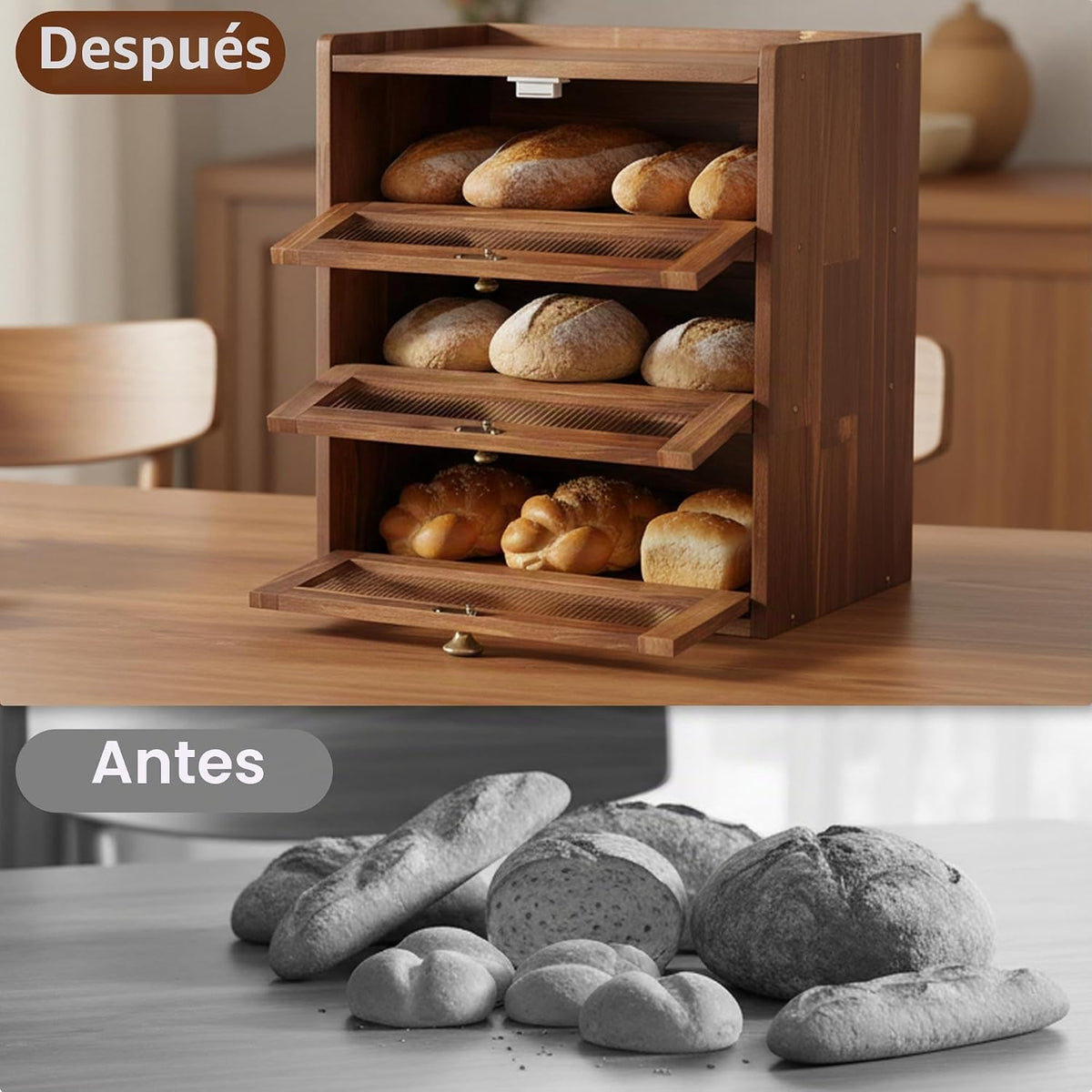 Panera para encimera de cocina, contenedor de almacenamiento de pan...