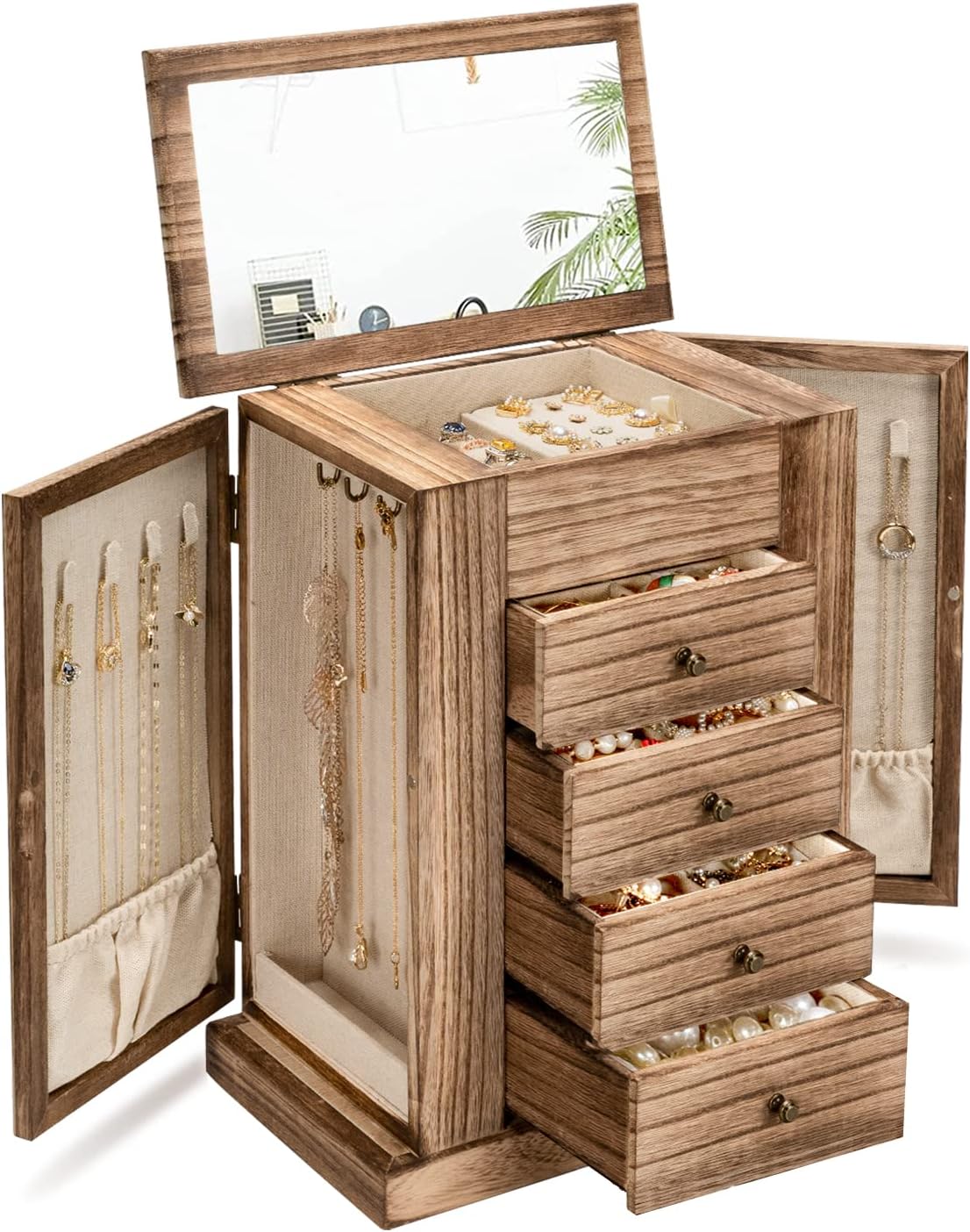 Emfogo Caja de Joyería para Mujeres, Cajas y Organizadores de Mader...