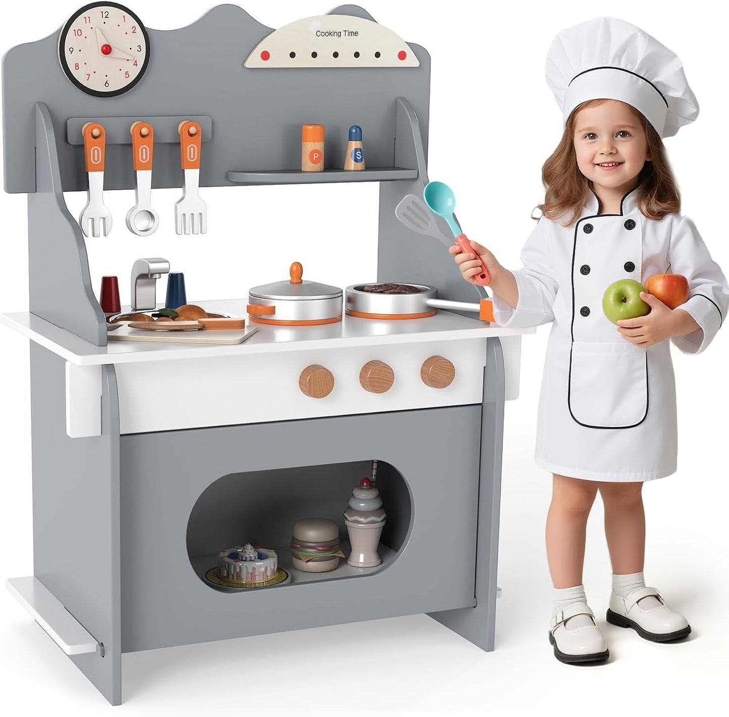 Costzon Juego de cocina para niños, juguete de madera con grifo de...