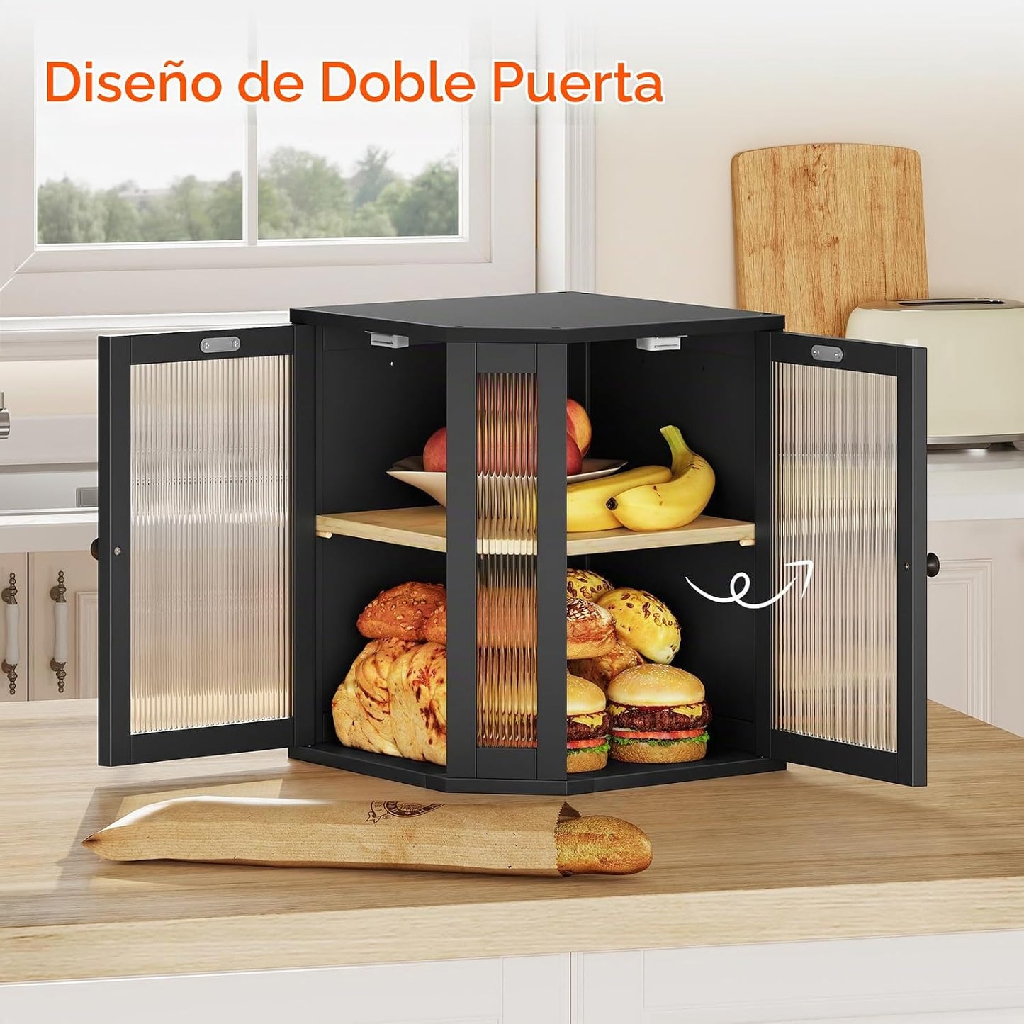 HOOBRO Caja de pan de bambú, caja de pan de esquina para encimera d...