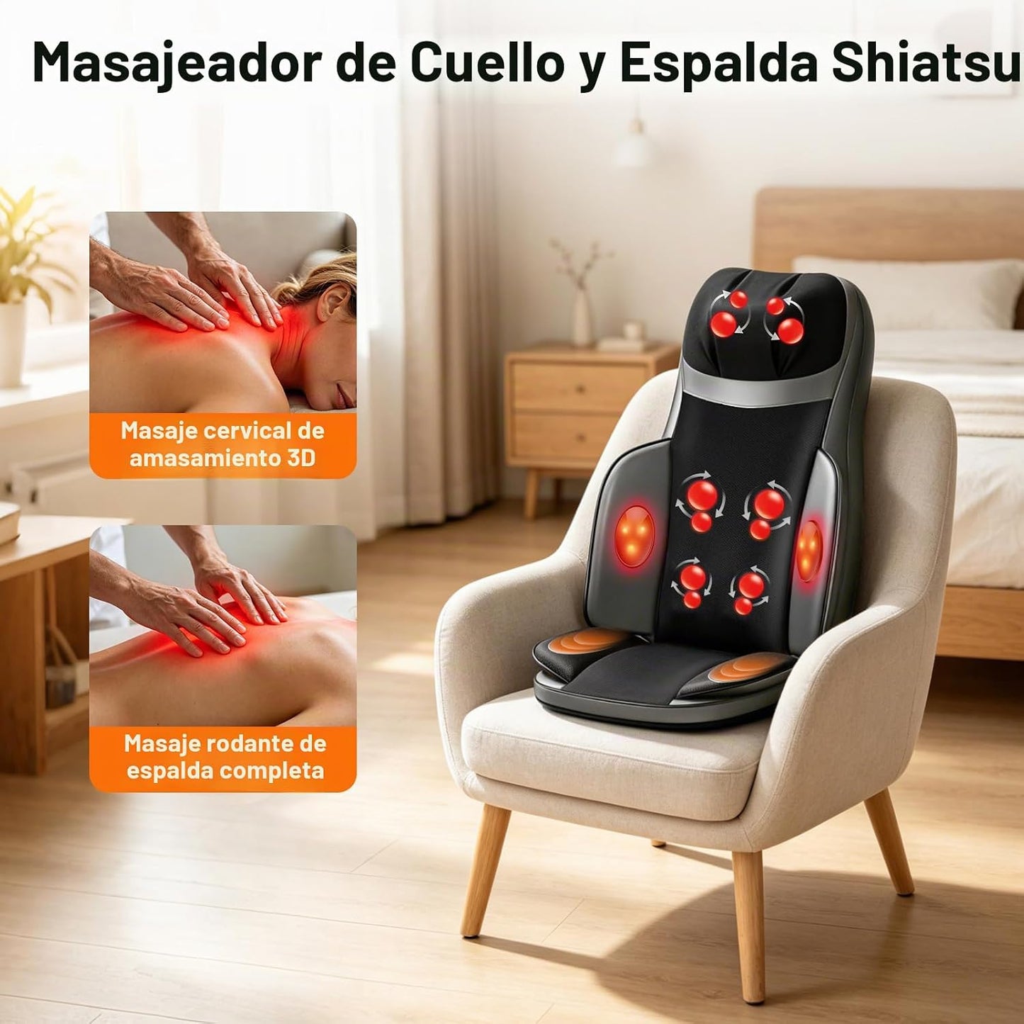 Kalamera Shiatsu Masajeador de espalda de cuello para silla con mas...