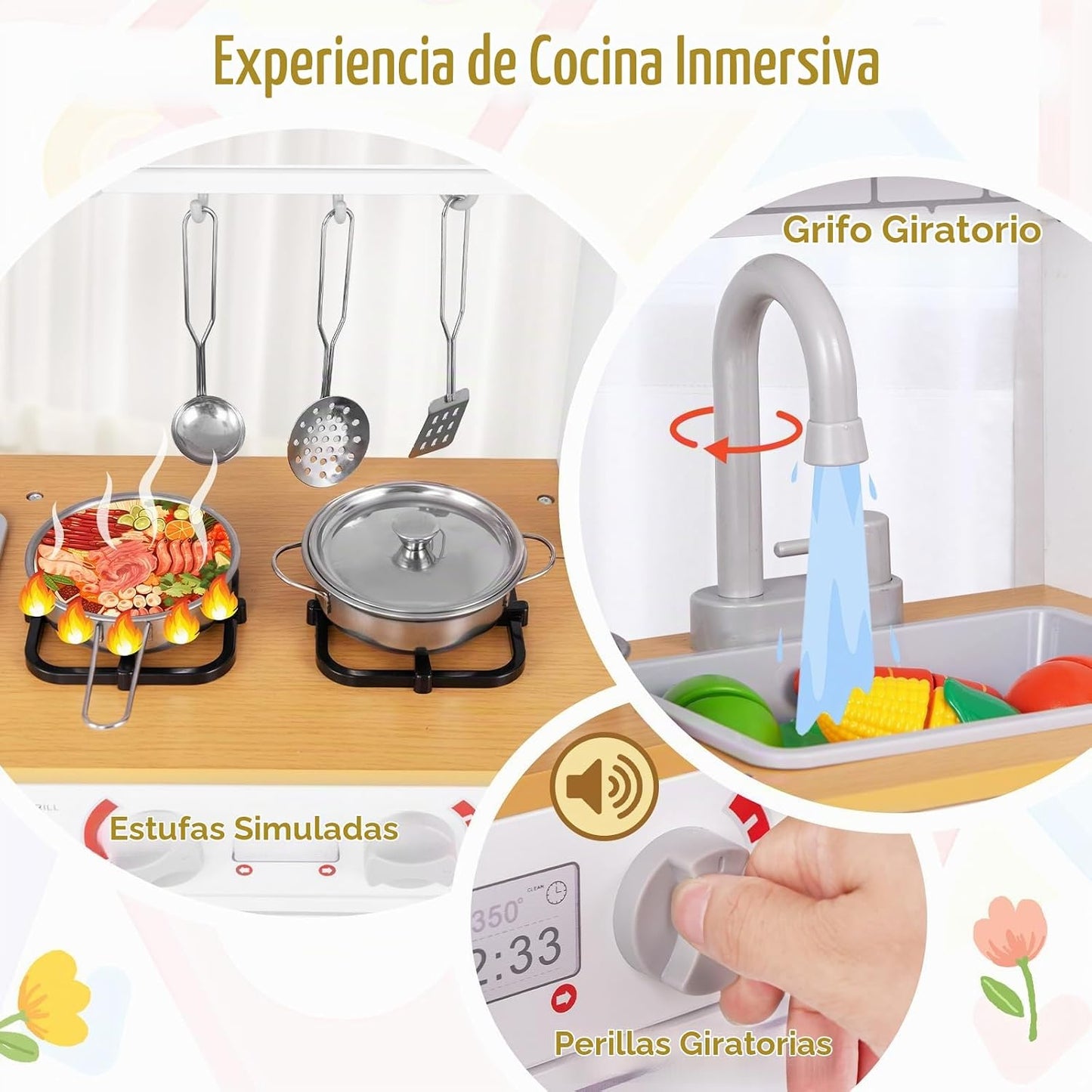 HONEY JOY Juego de cocina para niños, cocina de madera de pequeño c...