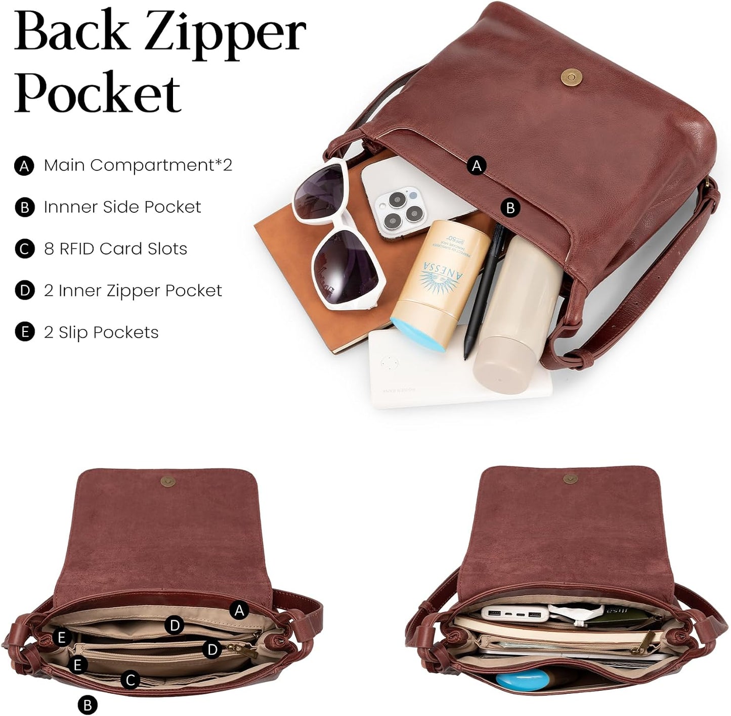 befen Bolso cruzado de cuero vintage para mujer, bolso de cuero gen...