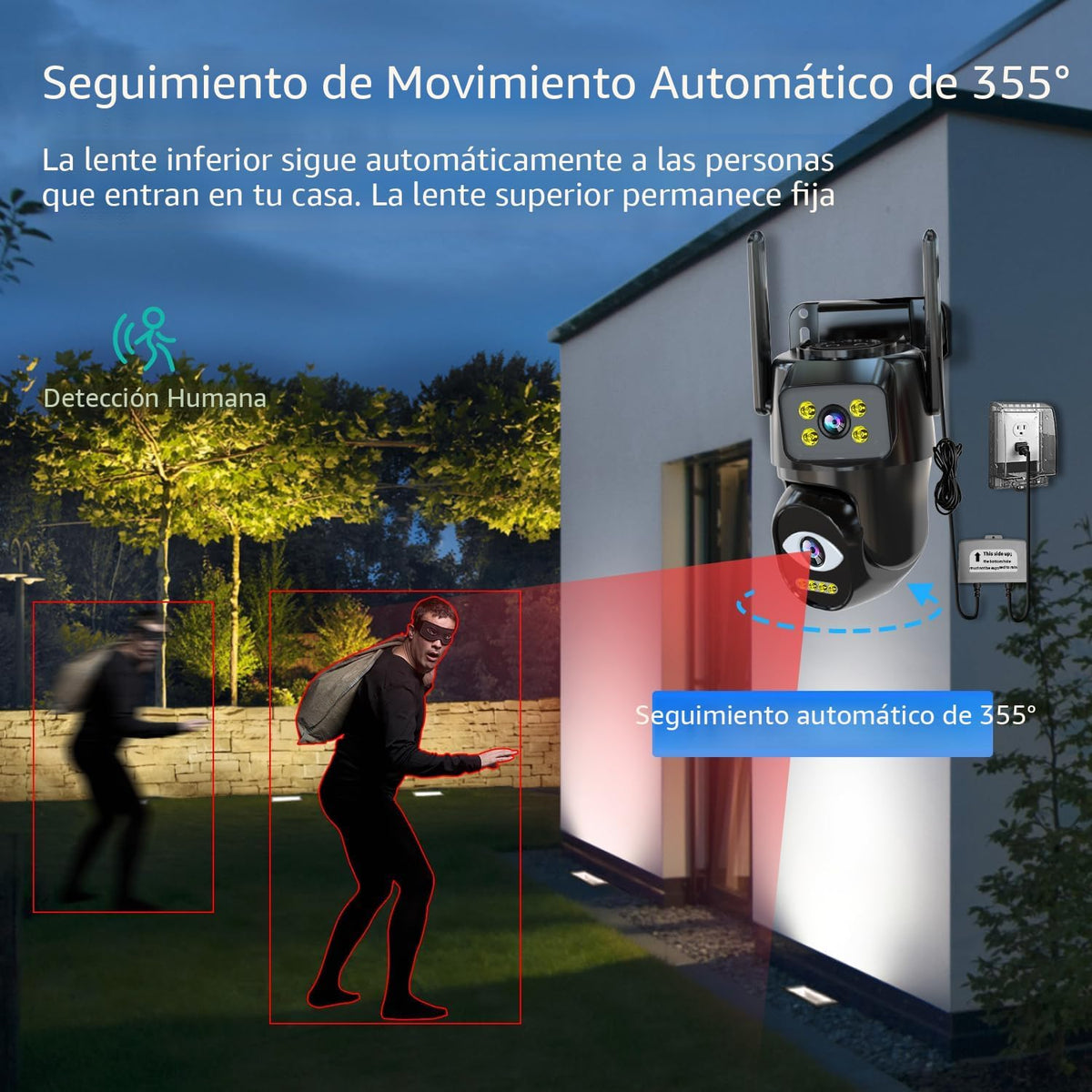 LETSCEE Cámara de seguridad WiFi de doble lente para exteriores, 2....