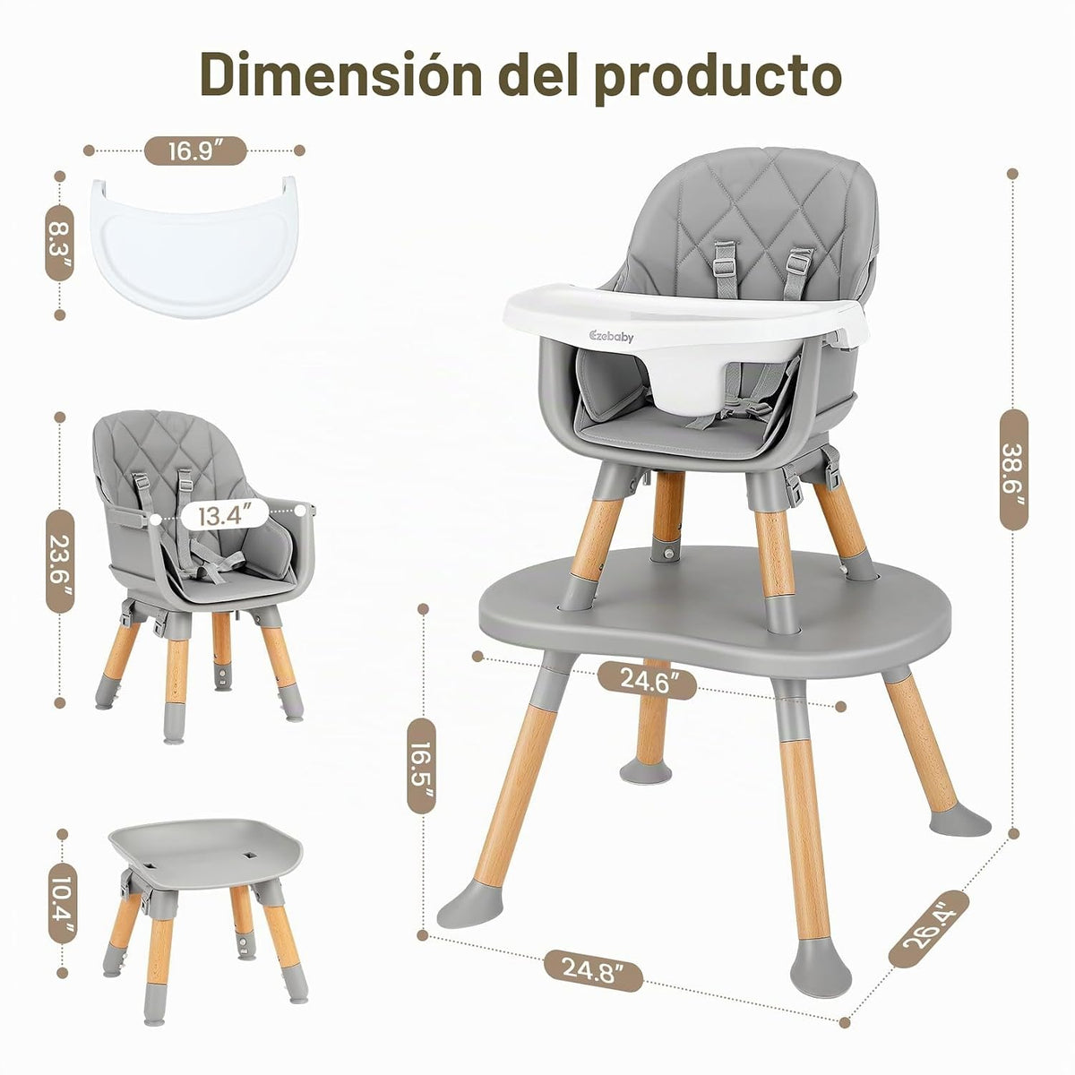 Ezebaby Silla Alta para Bebé, Silla Alta Convertible 8 en 1 a Asien...