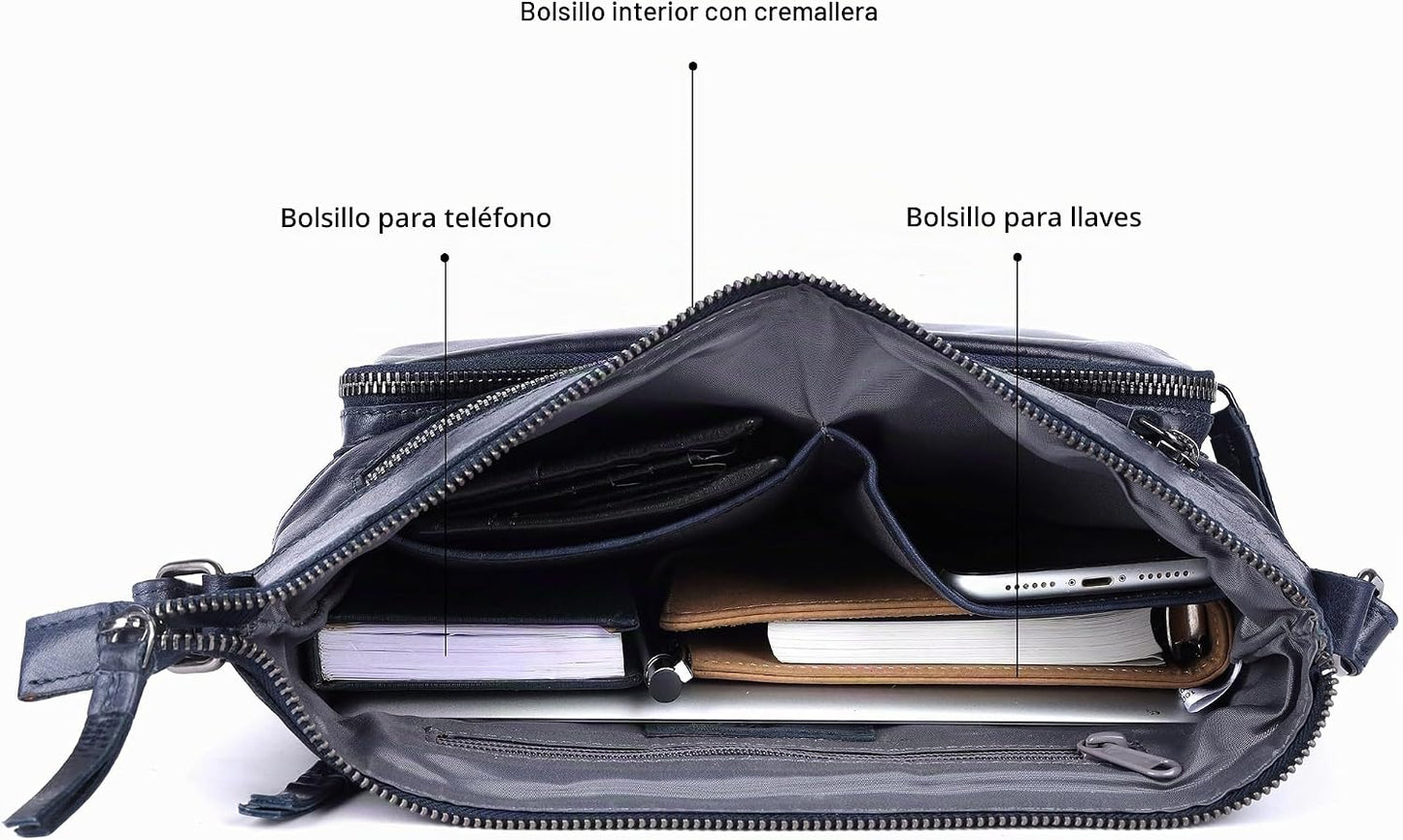 LEDERBUCK Olga - Bolso bandolera extragrande de piel auténtica para...