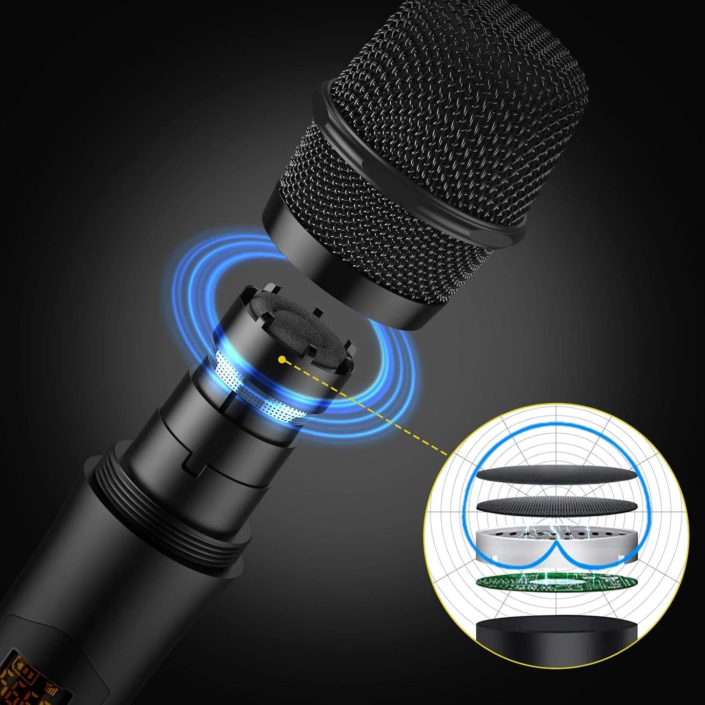 PROZOR Micrófono Inalámbrico UHF con Control de Volumen, Agudos, Gr...