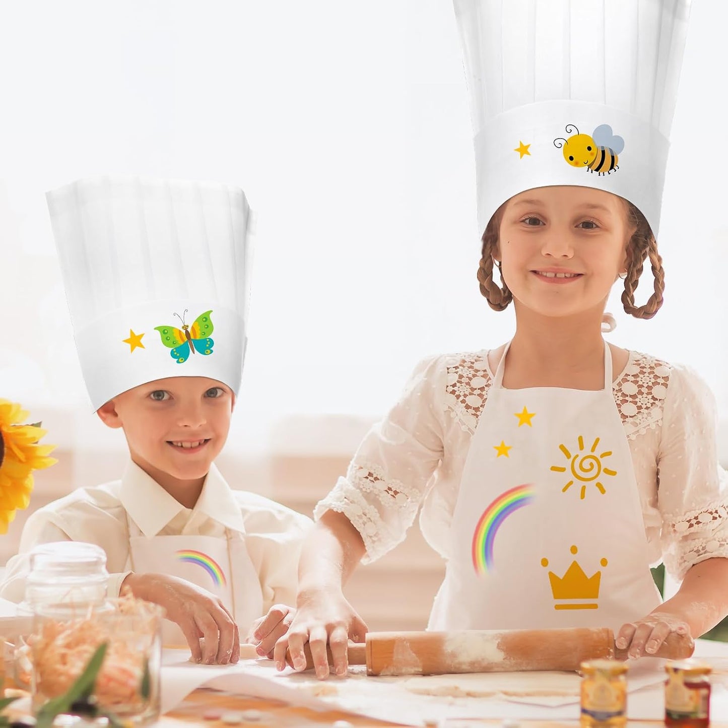 JaGely Juego de sombrero y delantal de chef para niños de 60 piezas...