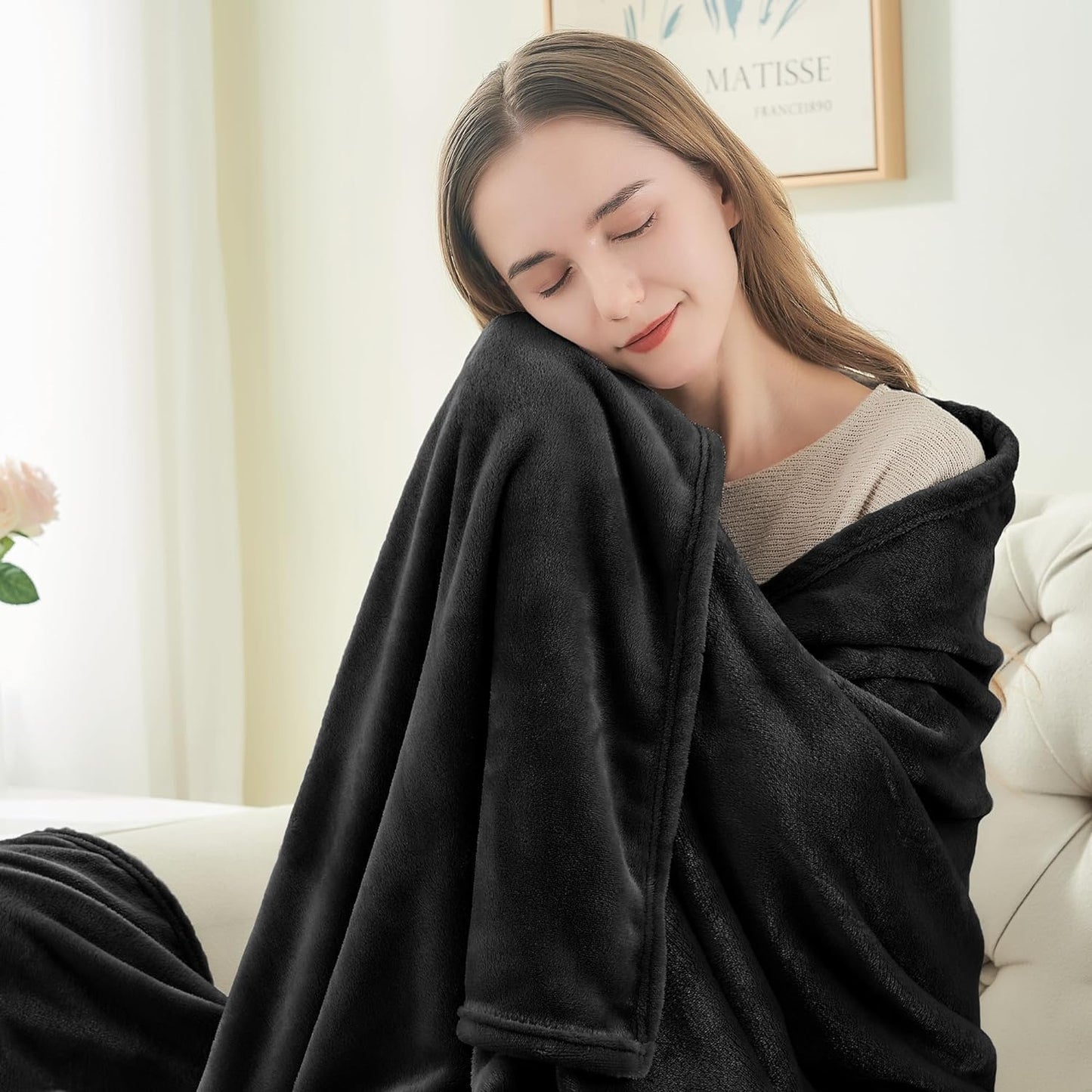 BEDELITE - Manta de vellón negra para sofá y cama, afelpada, suave...