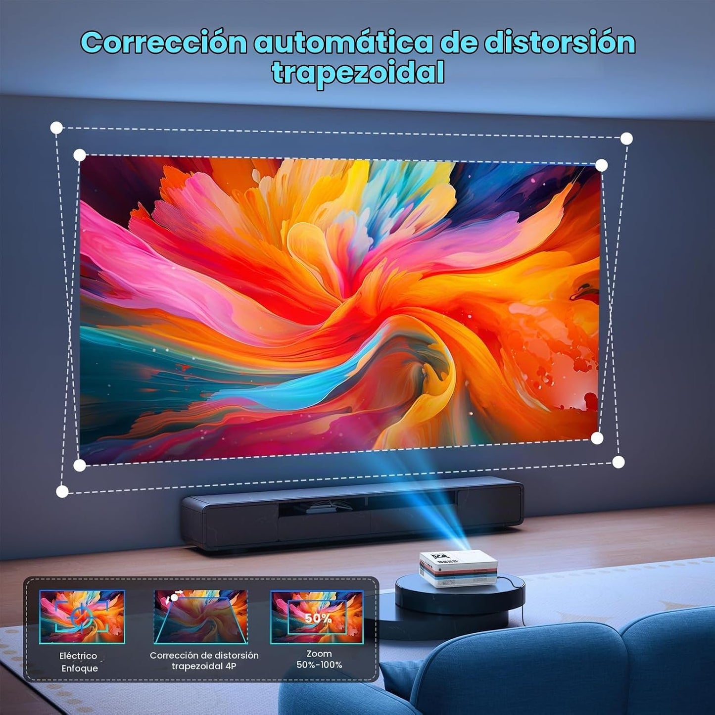 FUDONI Proyector inteligente, compatible con Netflix, soporte 4K, W...