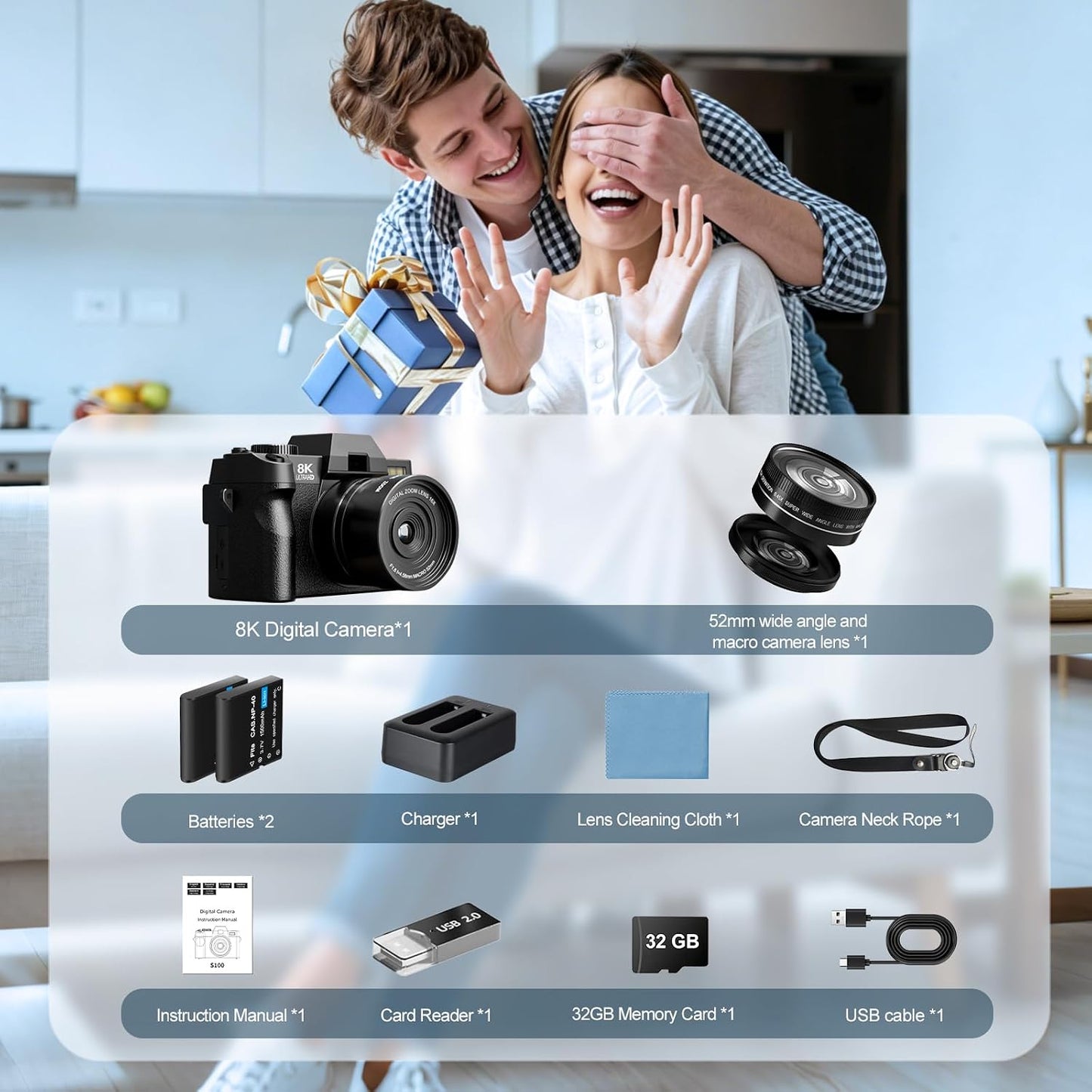 Kit de cámaras digitales G-Anica 8K para fotografía con lente dual...