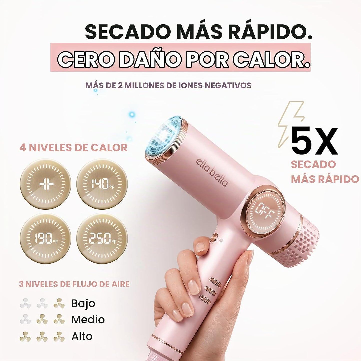 ELLA BELLA® - Secador de pelo iónico profesional con difusor \u2022...