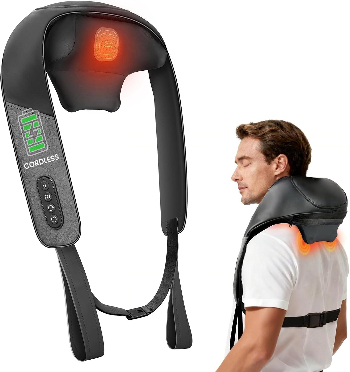 Snailax Masajeador de cuello y hombros con calor, Shiatsu 4D, elegi...