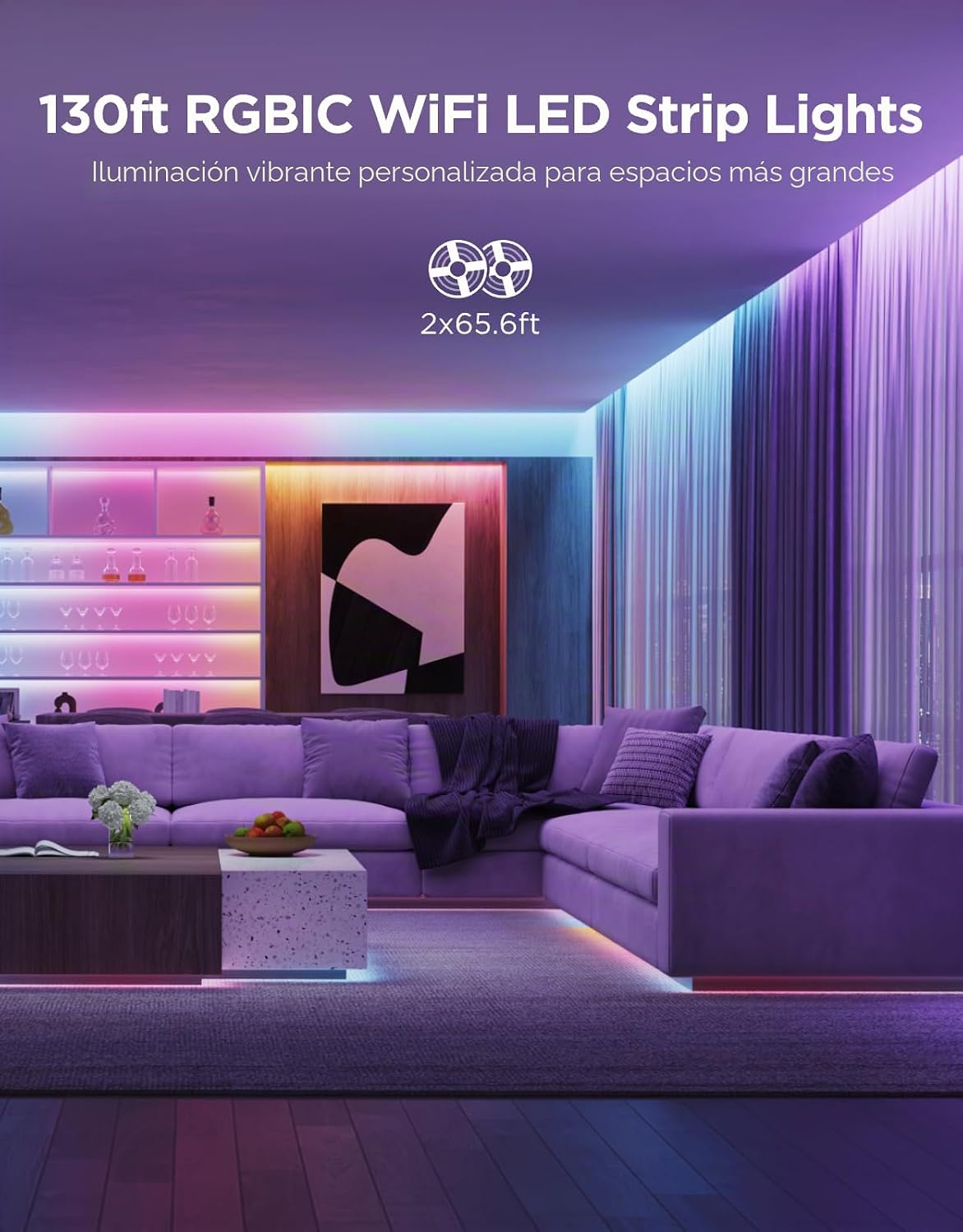 Govee Tira de luces LED RGBIC de 131.2 pies, luces LED inteligentes...