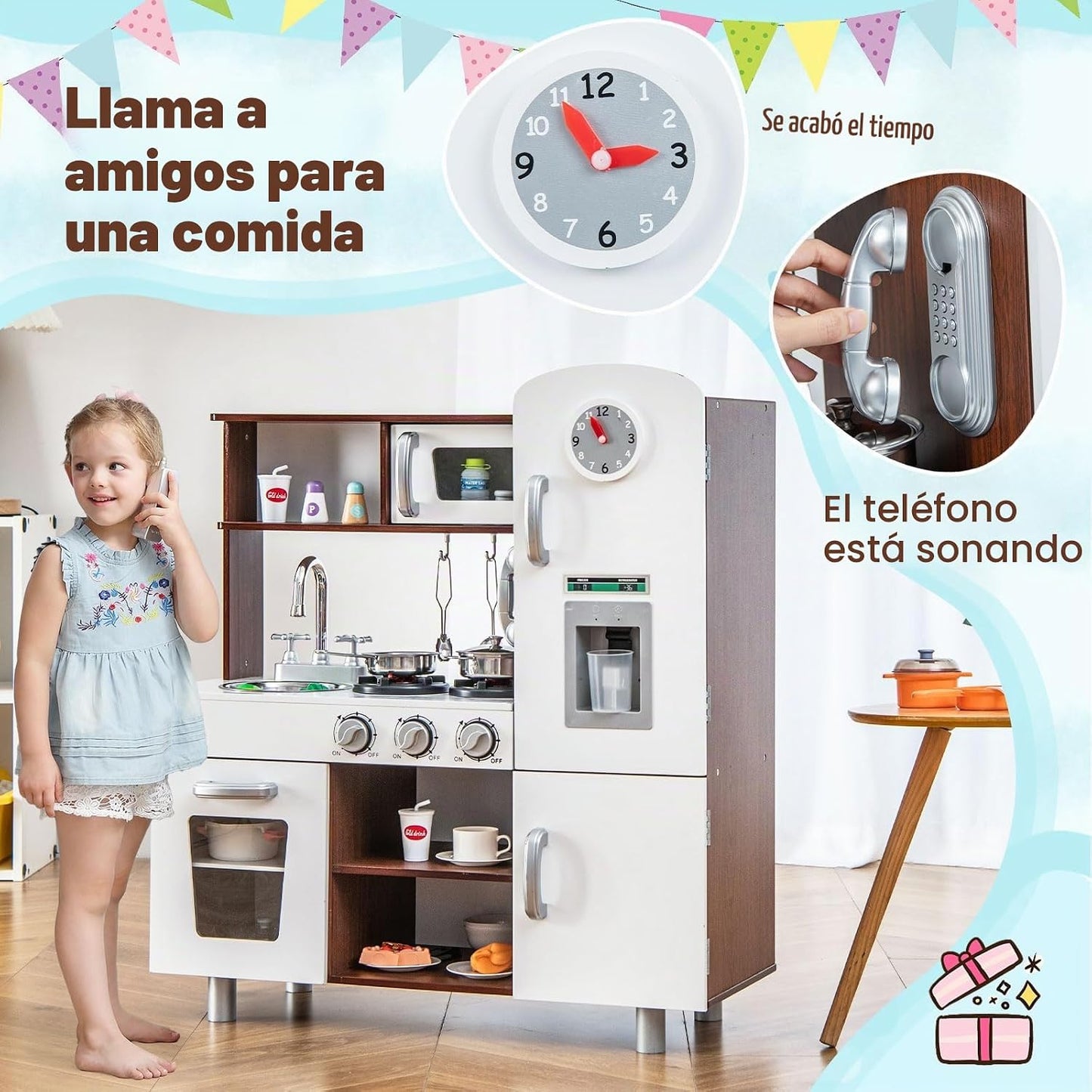 HONEY JOY Juego de cocina para niños, cocina de madera para niños p...