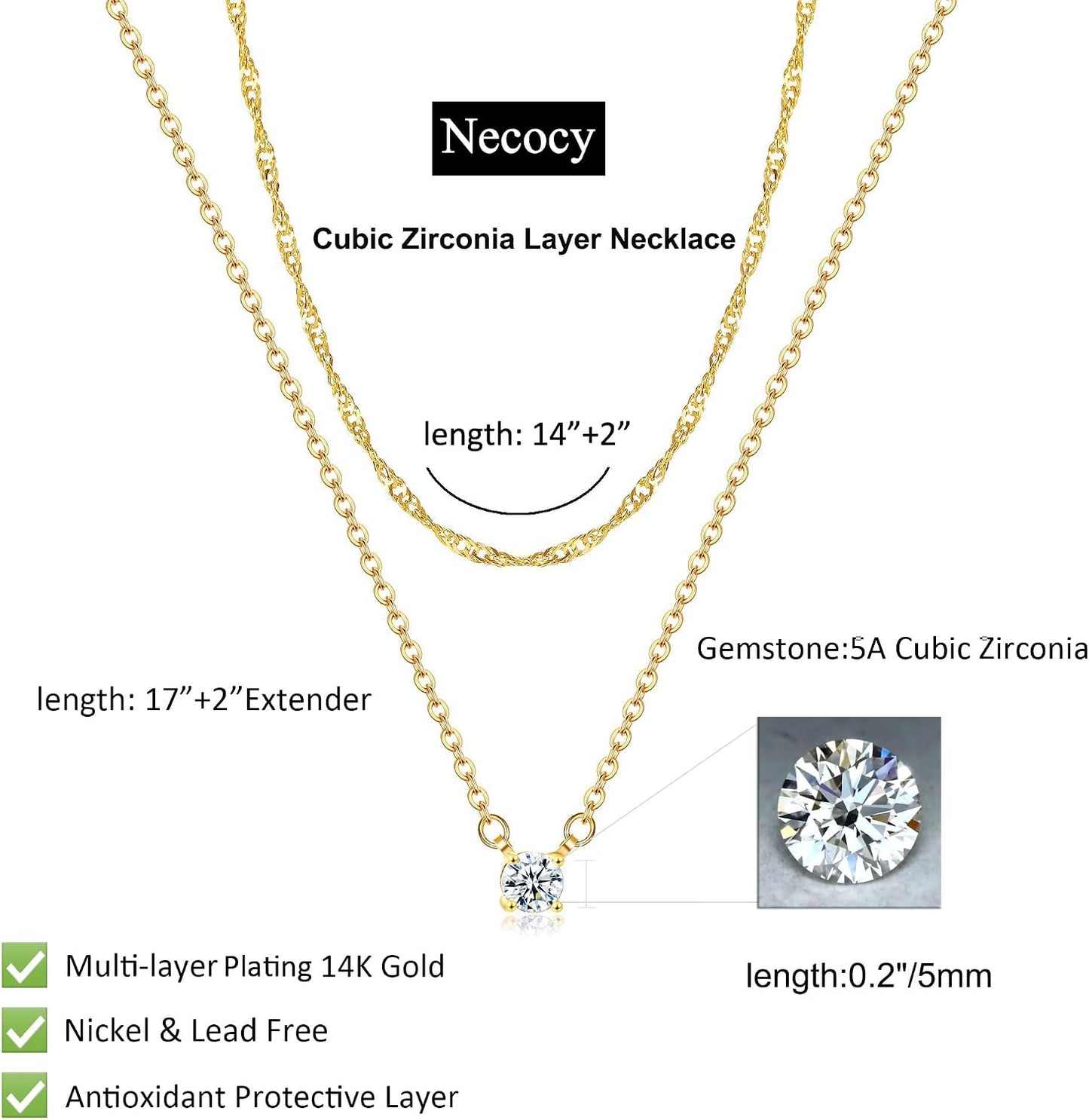NECOCY - Collares delicados chapados en oro de 14k\/plata con circo...