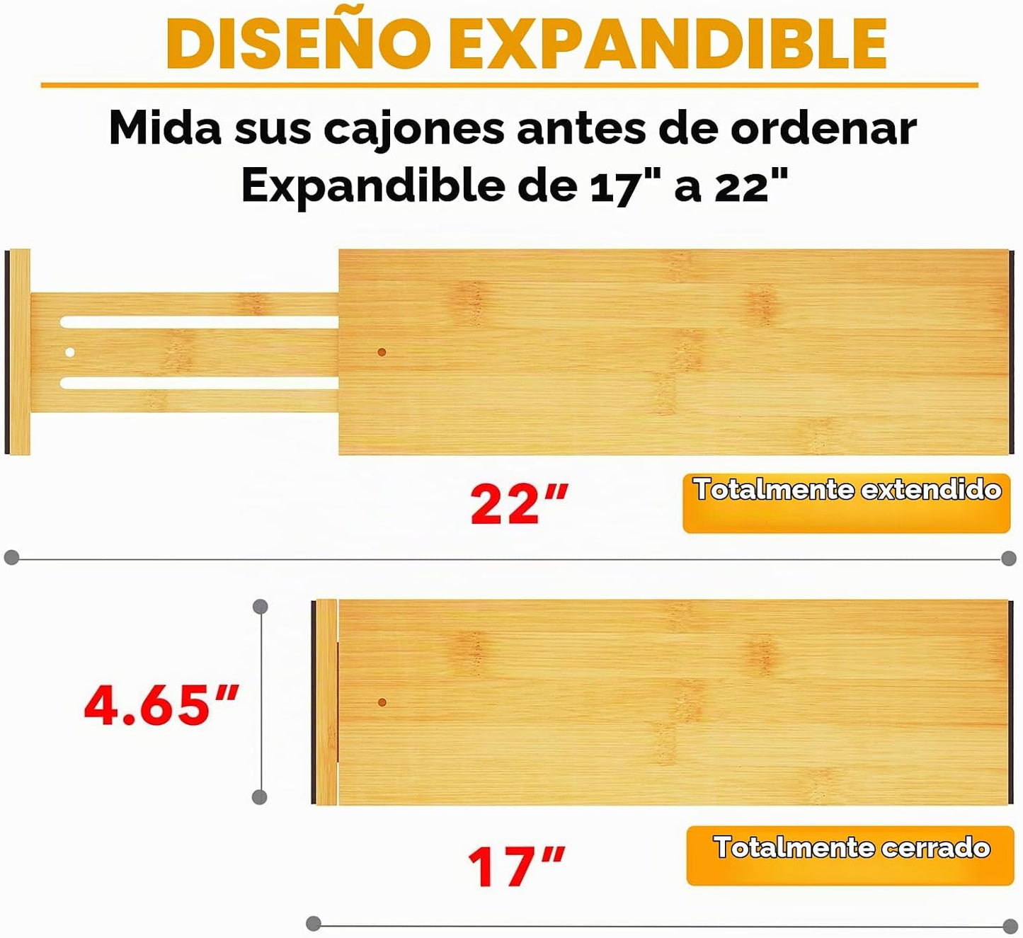 SpaceAid - Separadores de cajones de bambú para cómoda, paquete de...