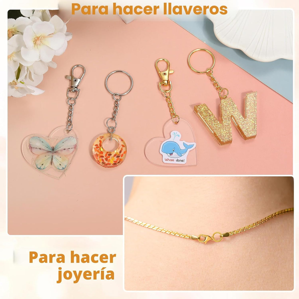 PAXCOO Kit de 990 piezas para hacer llaveros, suministros para manu...