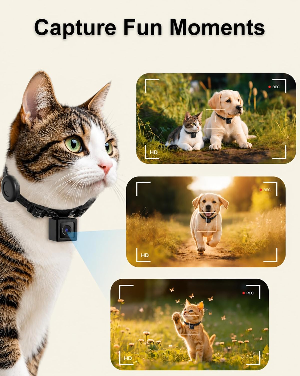 PaxsreeKam Collar de cámara para gatos con etiqueta de rastreador,...