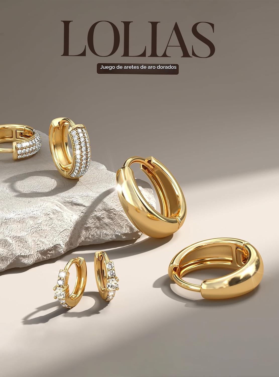 LOLIAS Pequeños aretes de aro gruesos chapados en oro de 14K para m...