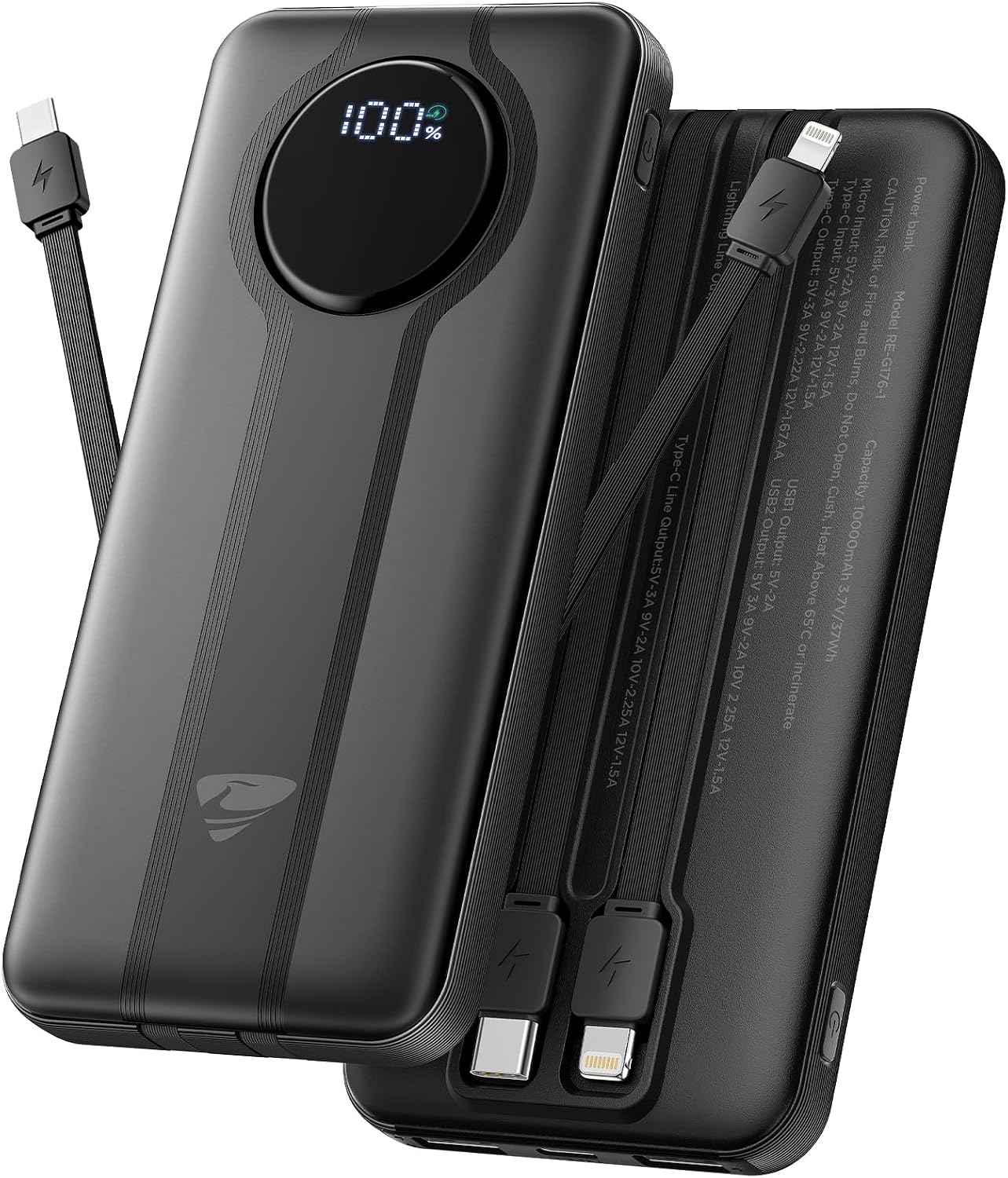 Aioneus Cargador portátil, banco de energía de 10000 mAh con cables...