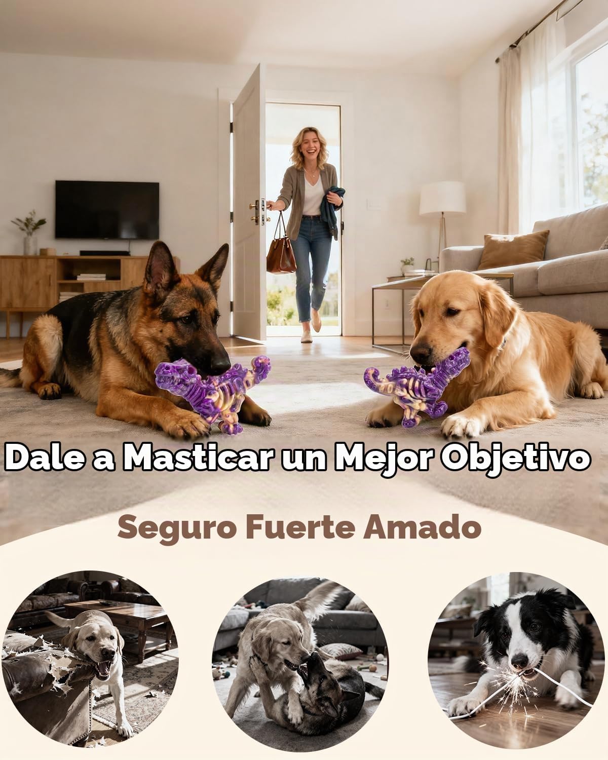DinoBone Paquete de 2 juguetes masticables para perros resistentes...