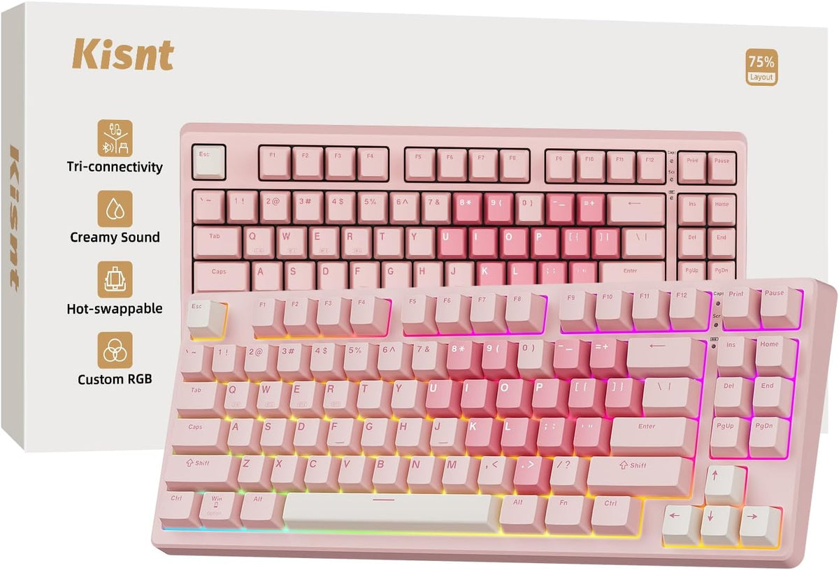 Kisnt Teclado mecánico inalámbrico KN85, diseño del 75%, Bluetooth\...