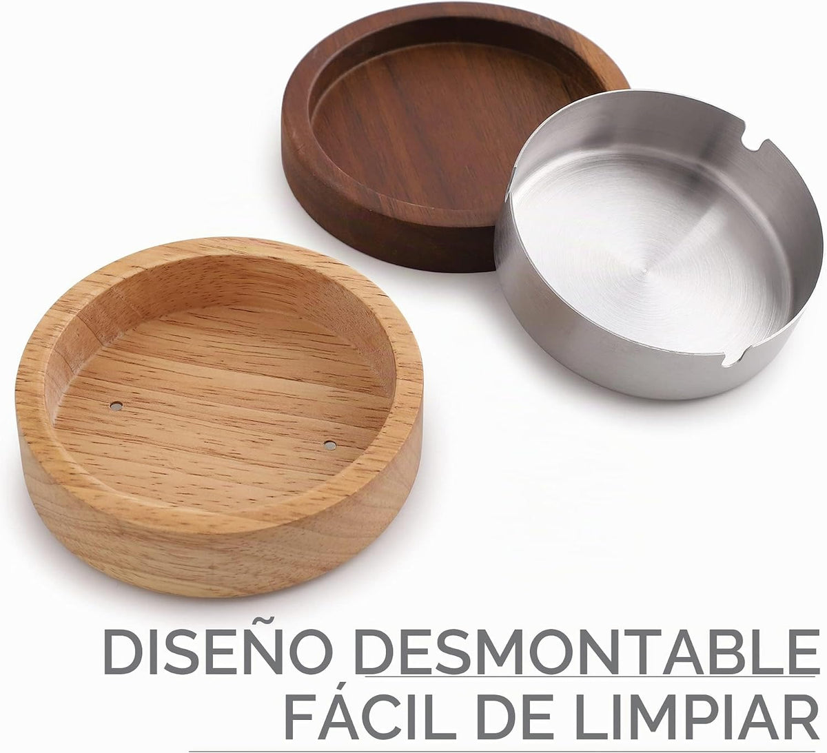 Cenicero de madera con tapa para fumadores, revestimiento de acero...