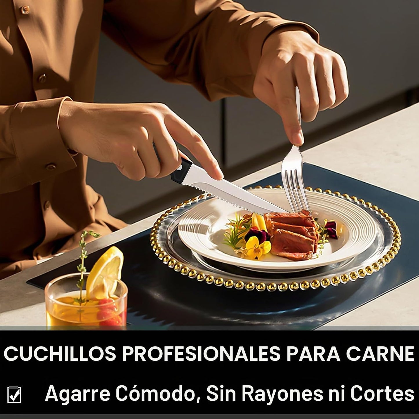 Juego de cubiertos de 49 piezas con organizador, cubiertos de acero...