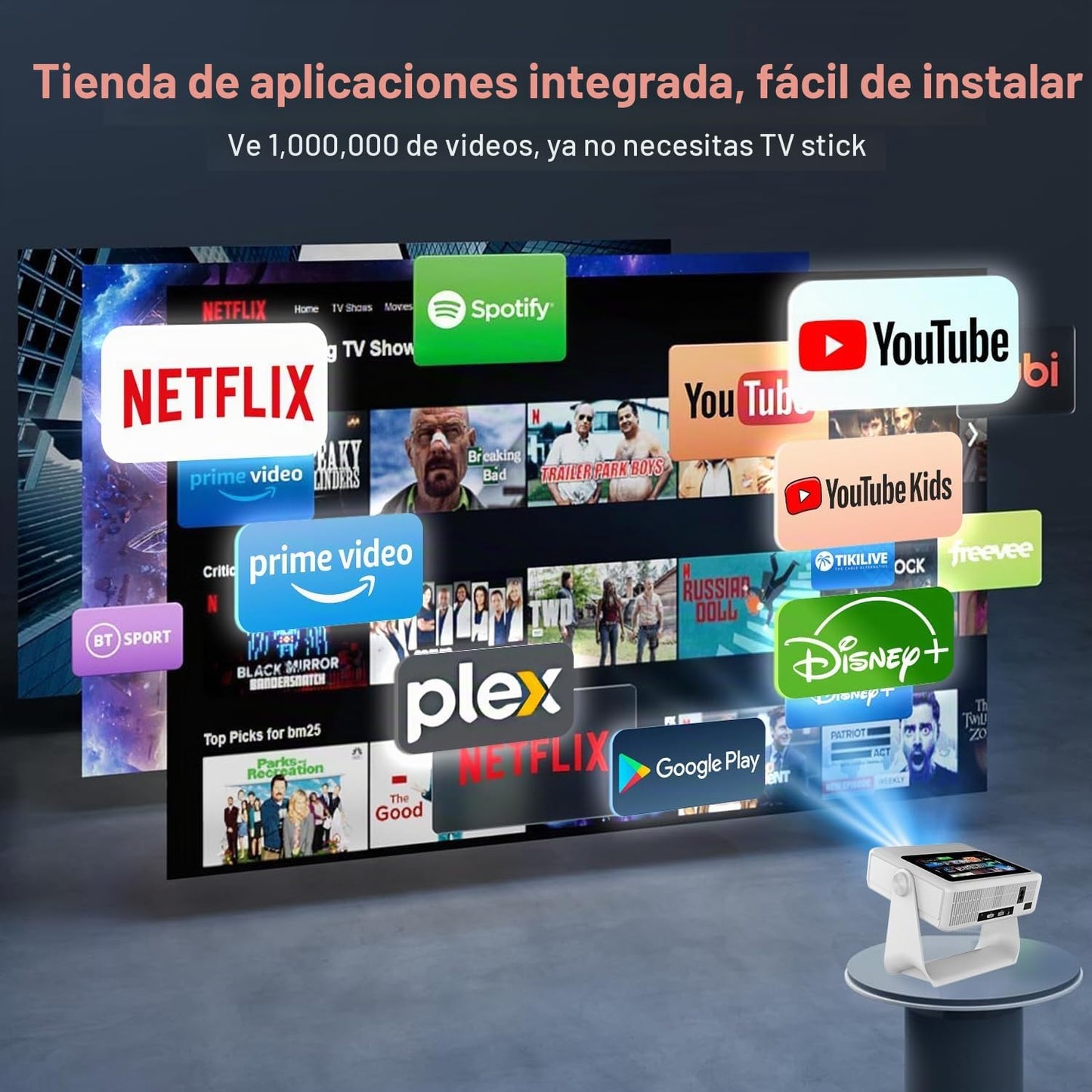 Proyector inteligente con WiFi y Bluetooth, 4K compatible con Nativ...