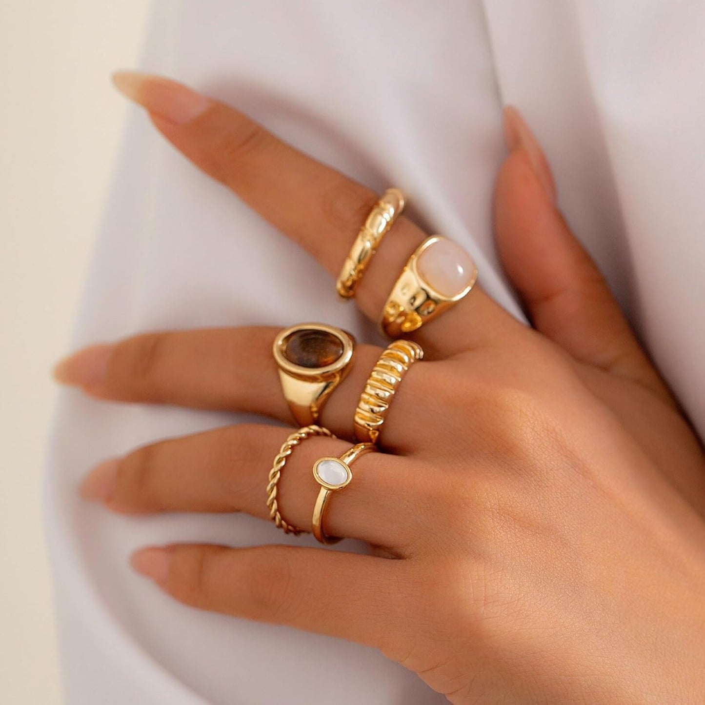 IQIC Anillos gruesos de oro para mujer, juego de anillos de plata a...