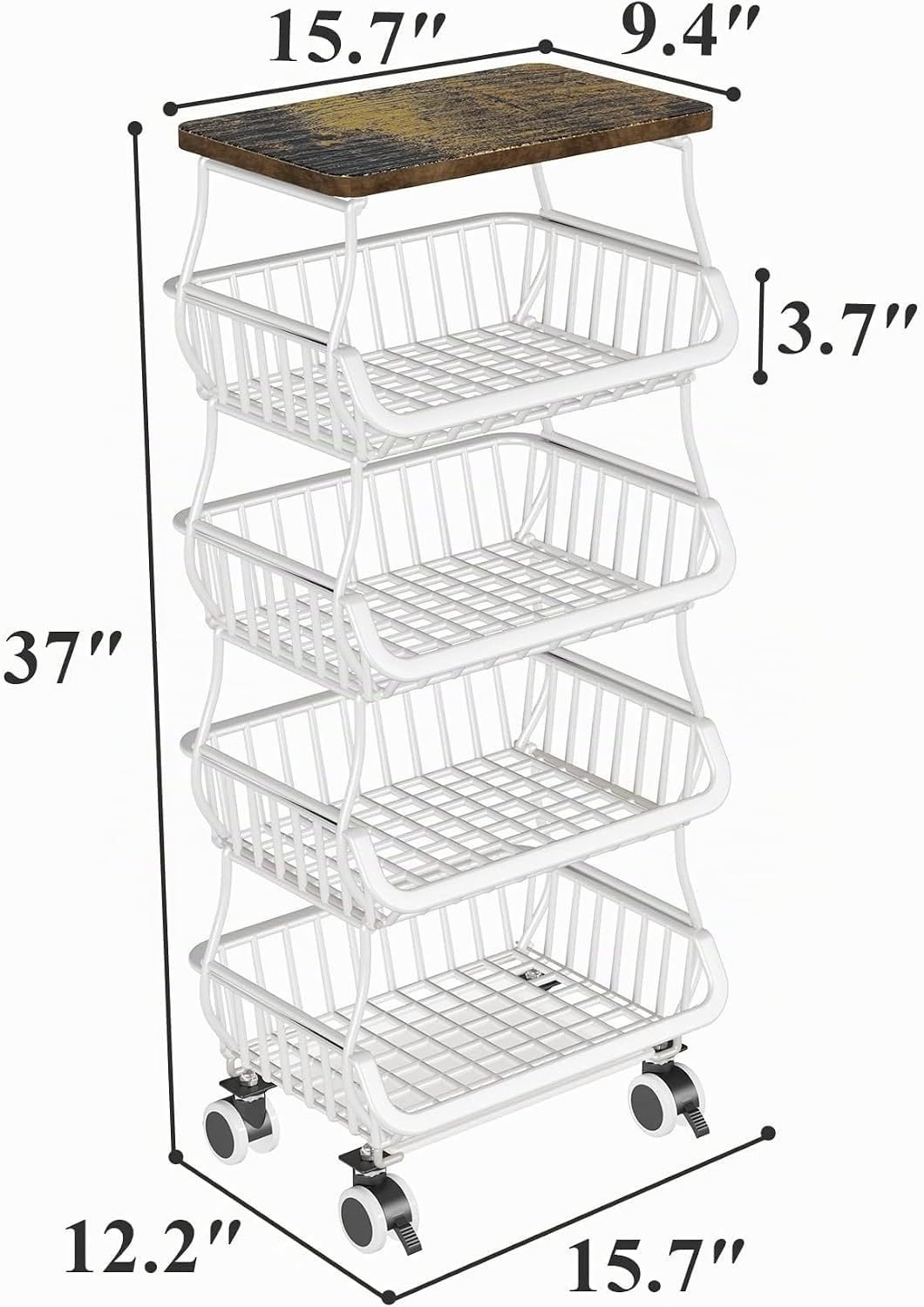 SAYZH Cesta de frutas para cocina con parte superior de madera de 5...