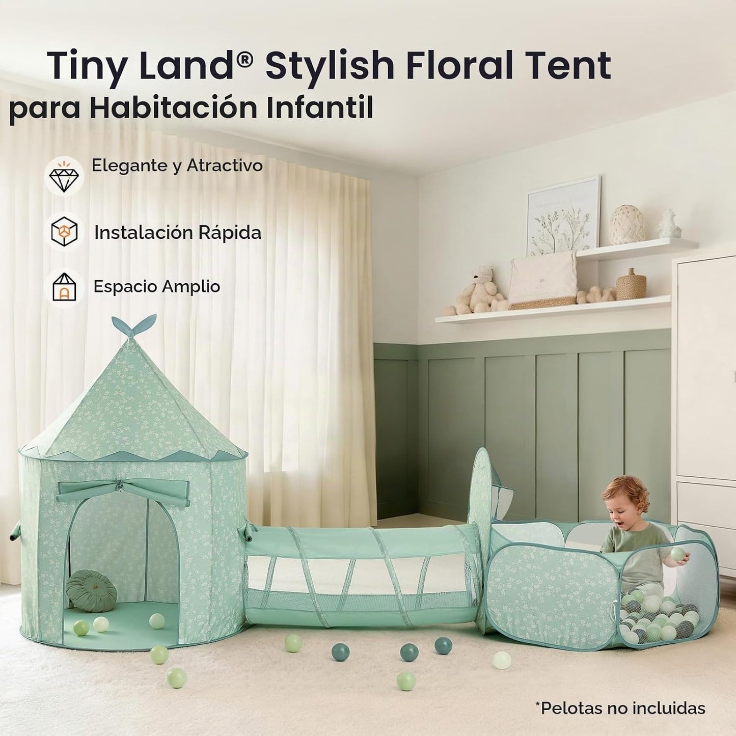 Tiny Land Túnel de juego 3 en 1 para niños con pozo de pelotas y ti...