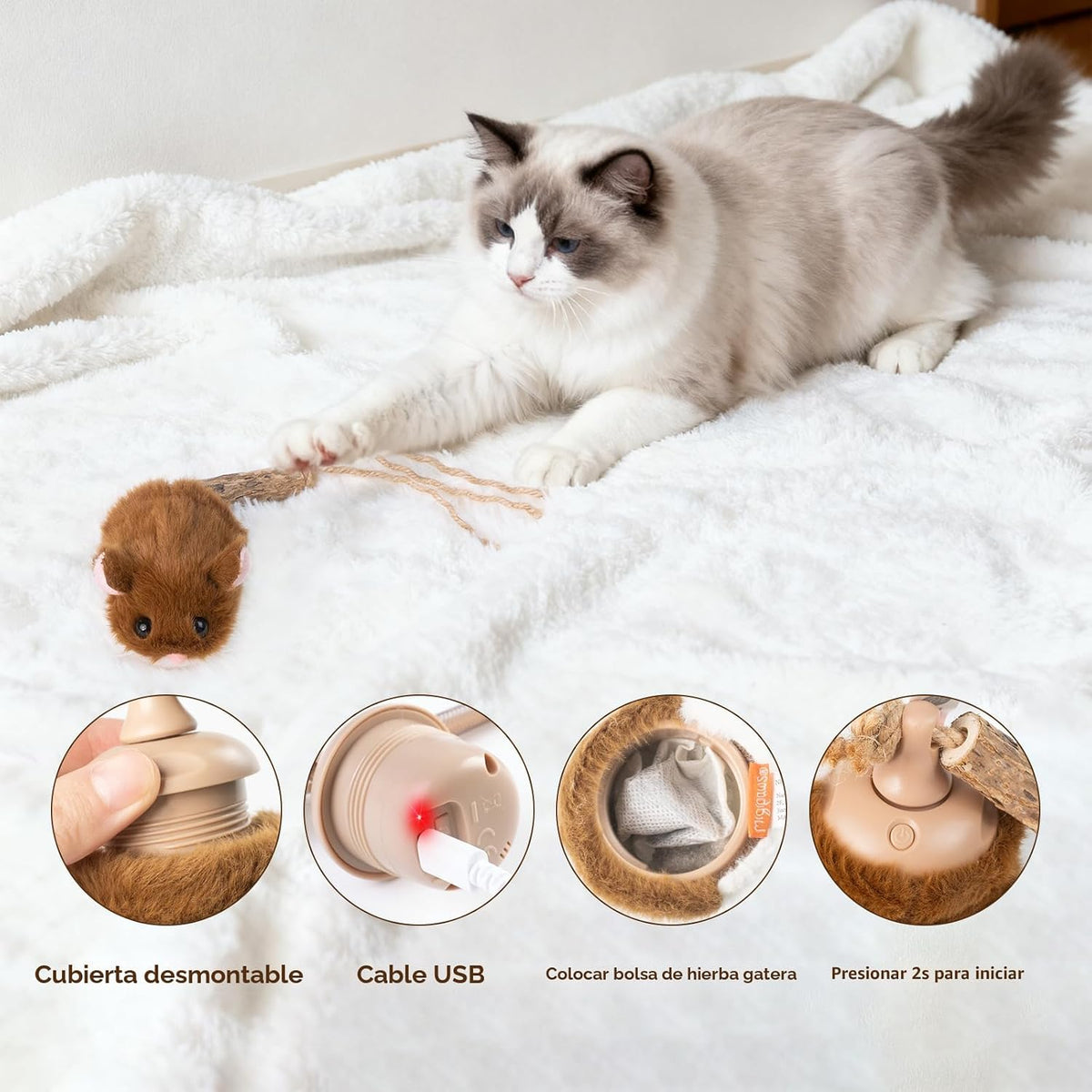 Migipaws MigiMouse - Juguete interactivo para gatos con giro de 360...