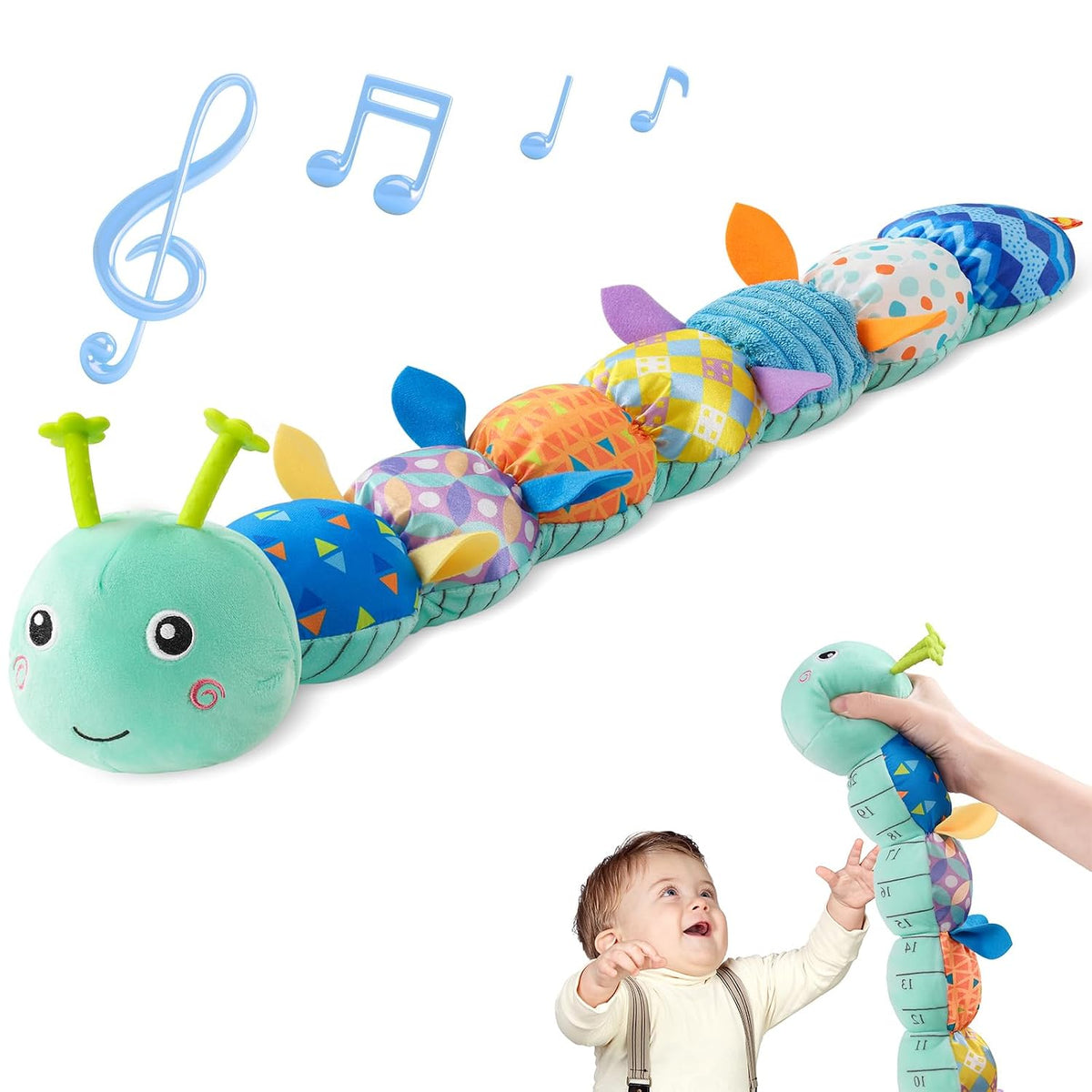 Sumobaby Juguetes musicales para bebés, oruga de peluche con morded...