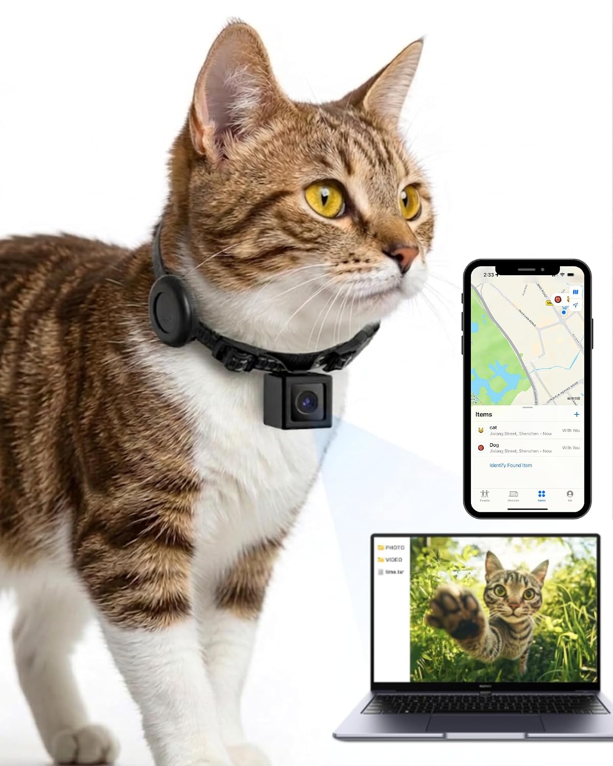 PaxsreeKam Collar de cámara para gatos con etiqueta de rastreador,...
