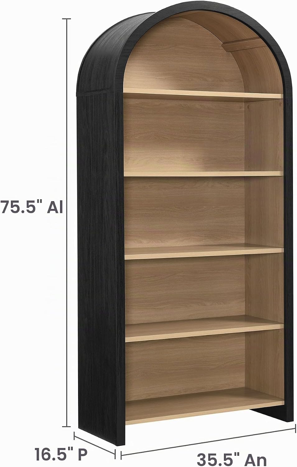 Modway Evie - Estantería ancha y arqueada moderna en color negro \u...