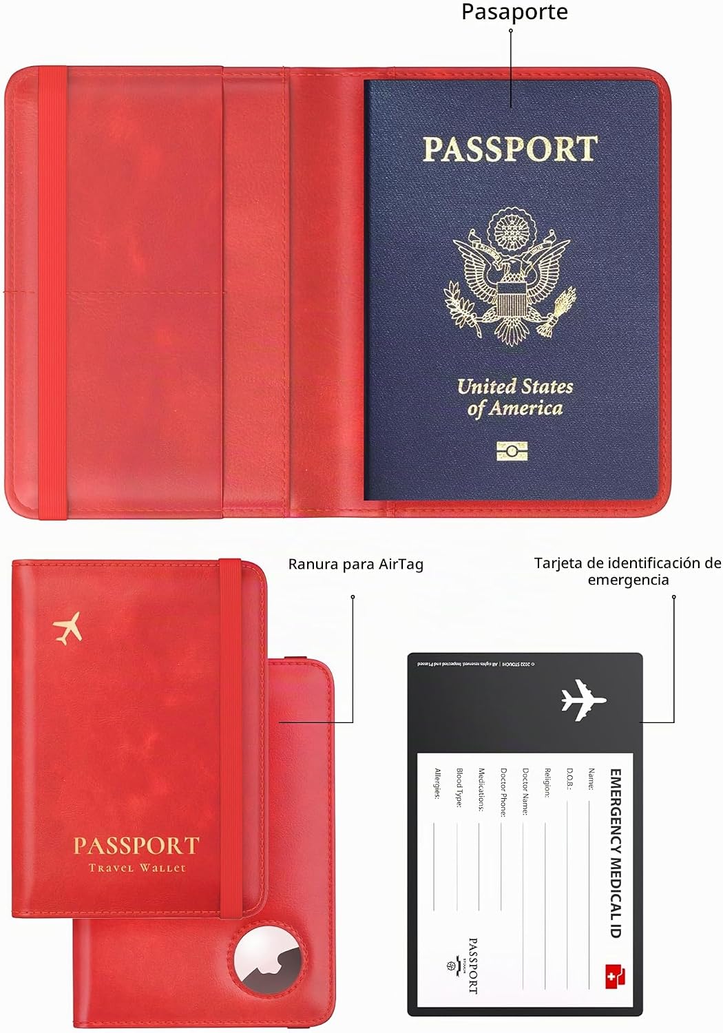 Stouchi AirTag - Cartera de viaje delgada RFID | Cuero PU ultradelg...